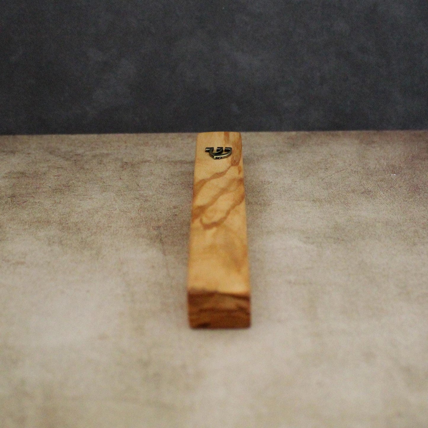 14cm / 5.5" Olive Wood Mezuzah Case from Jerusalem With the Letter "SHIN" in Bronze, Gift for Jewish Housewarming, Scroll Up to 12cm / 4.72"
