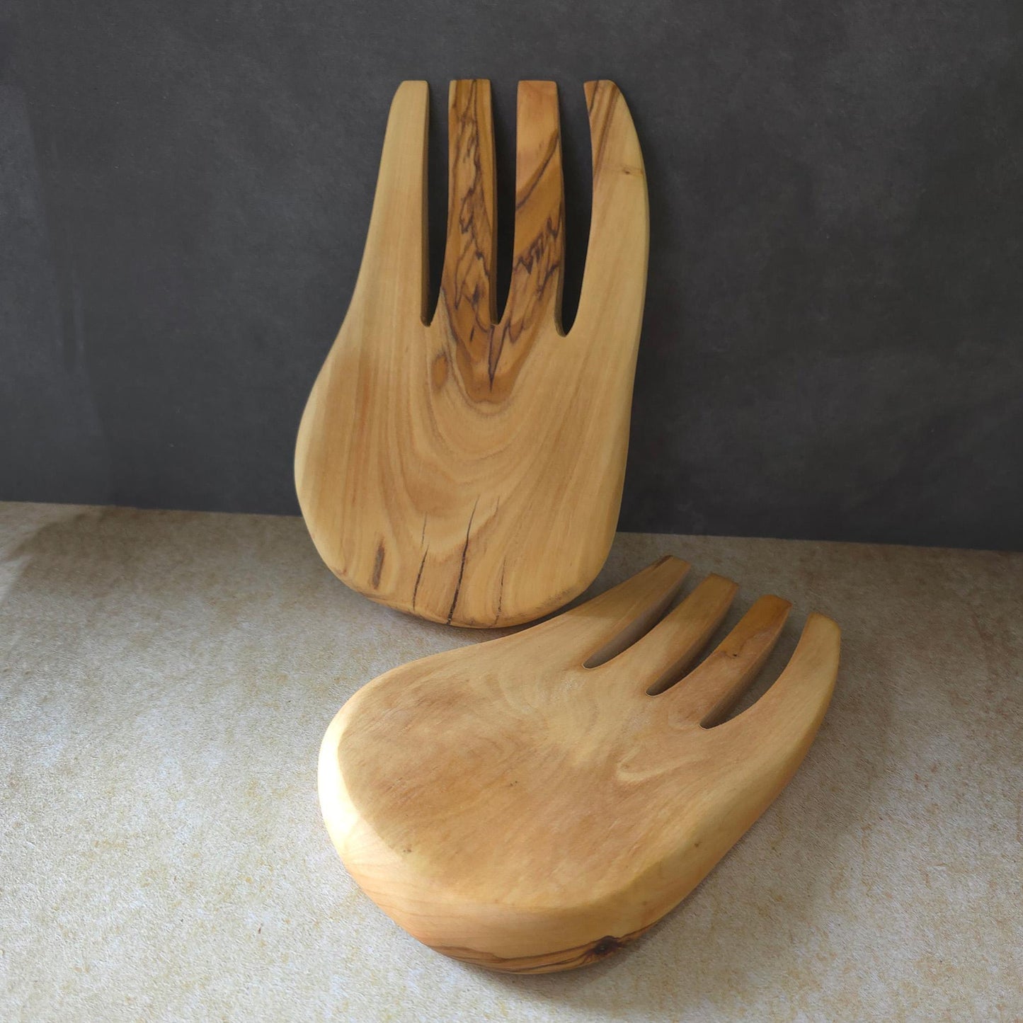 Rustic Handmade Kitchen Cooking Utensils, Salad Mixing Serving Olive Wood Utensils for Christmas Gifts or Mother’s Day Gift, Wooden Utensils