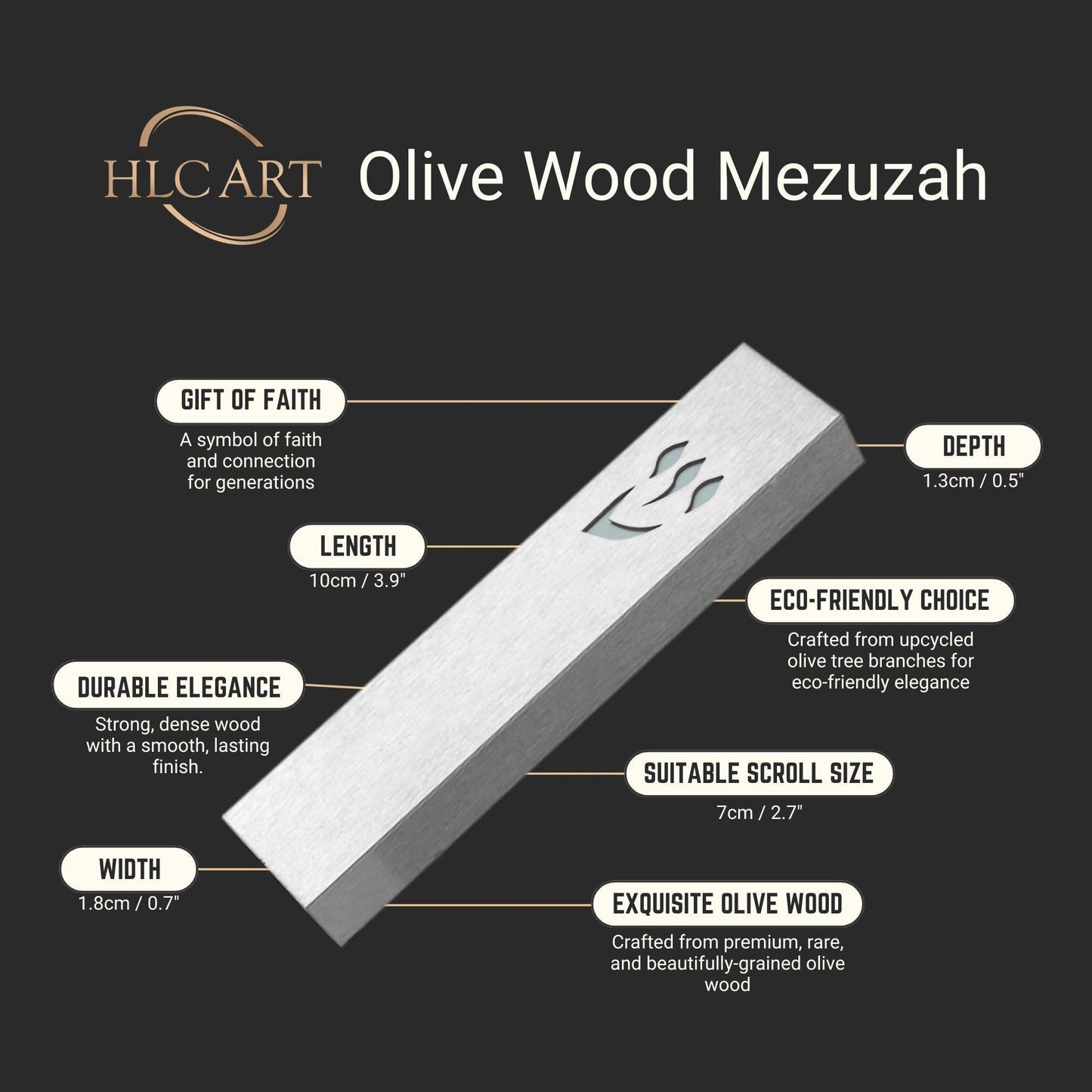 10cm Olive Wood Mezuzah Case from Jerusalem With the Letter "SHIN" and a Scroll, Gift for Jewish Housewarming