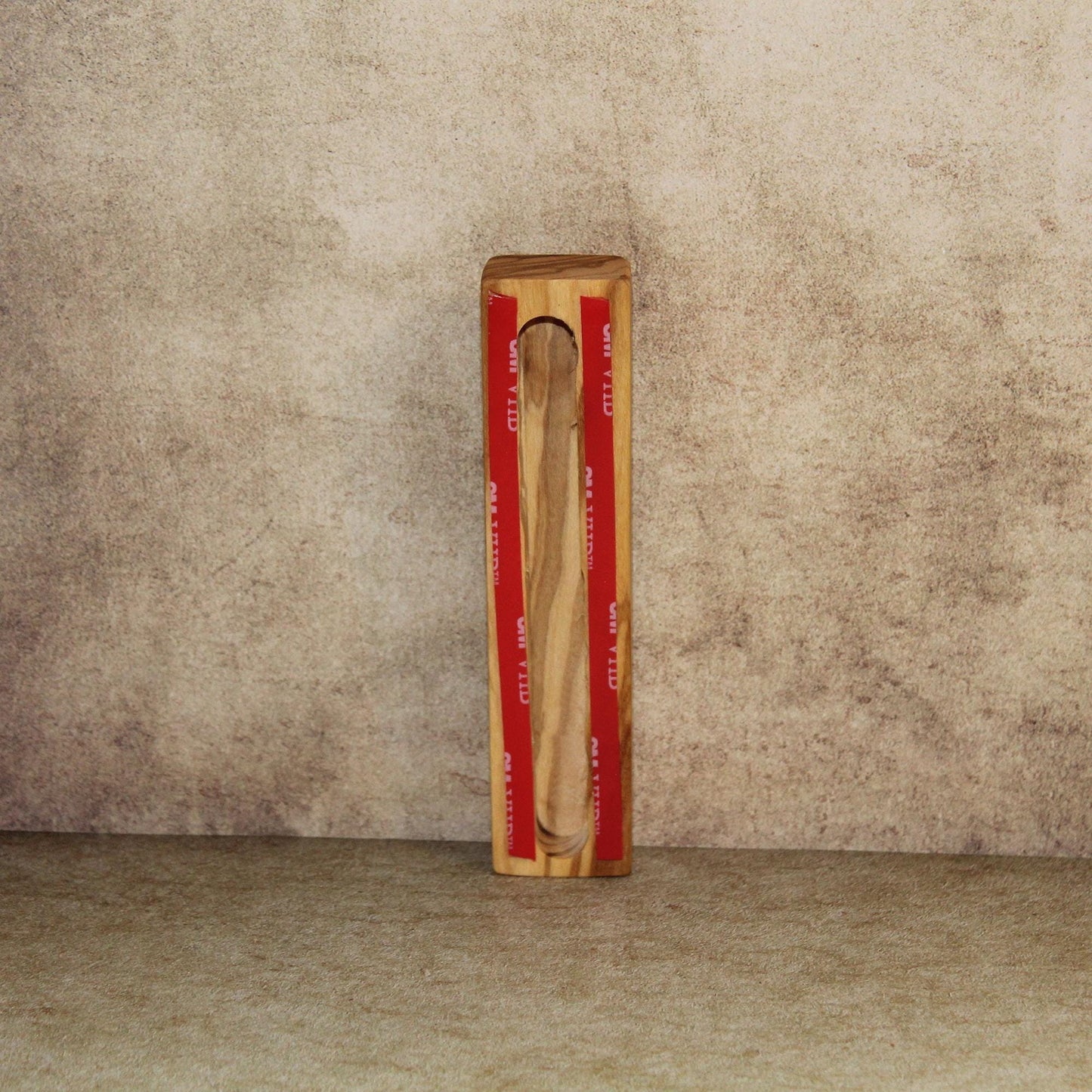 12cm / 4.7" Olive Wood Mezuzah Case from Jerusalem With the Letter "SHIN" in Bronze & Scroll, Gift for Jewish Housewarming