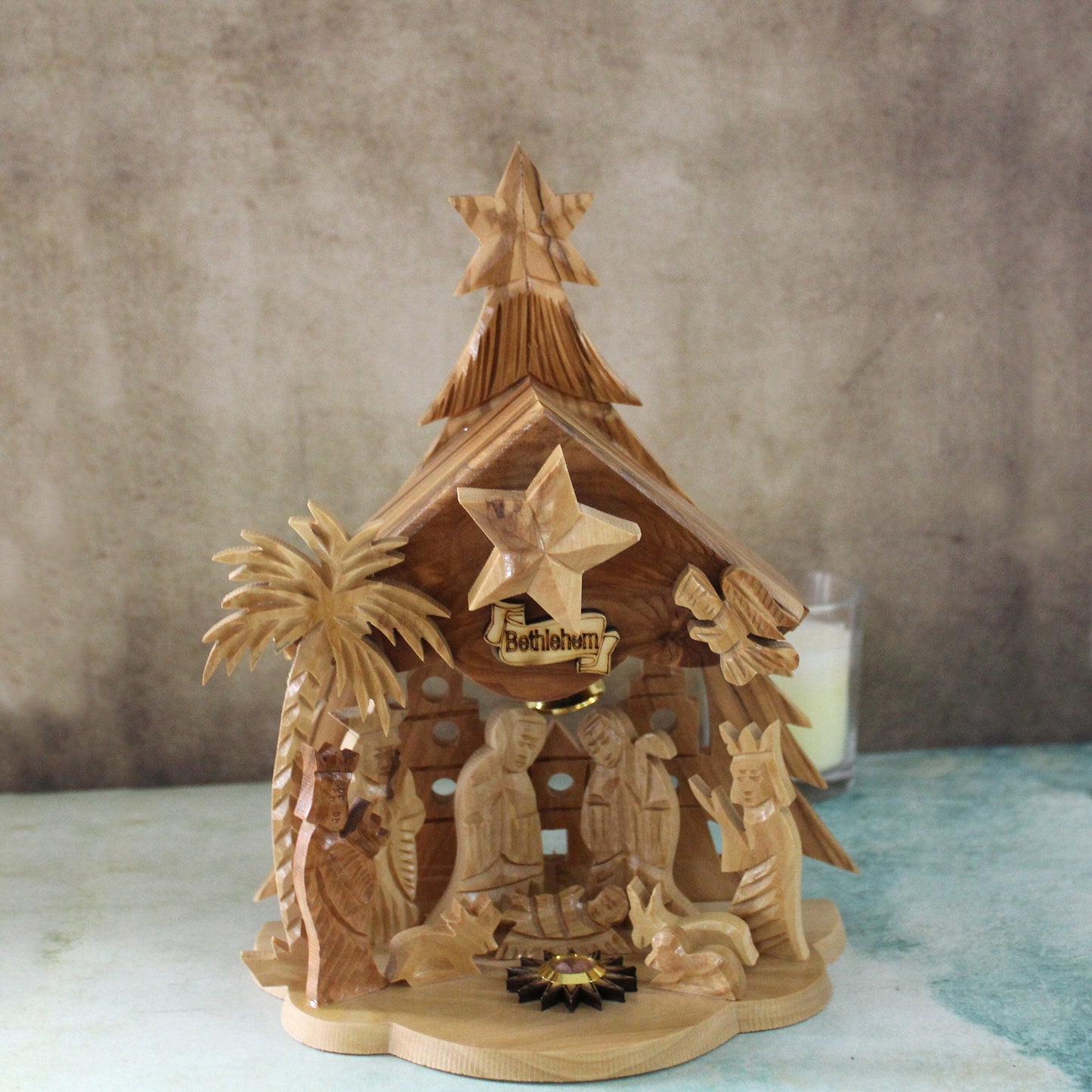 Hand Carved Wooden Nativity Set, Wooden Nativity Set Made in the Holy Land Jerusalem, Home Decor Nativity Christmas Scene Gift