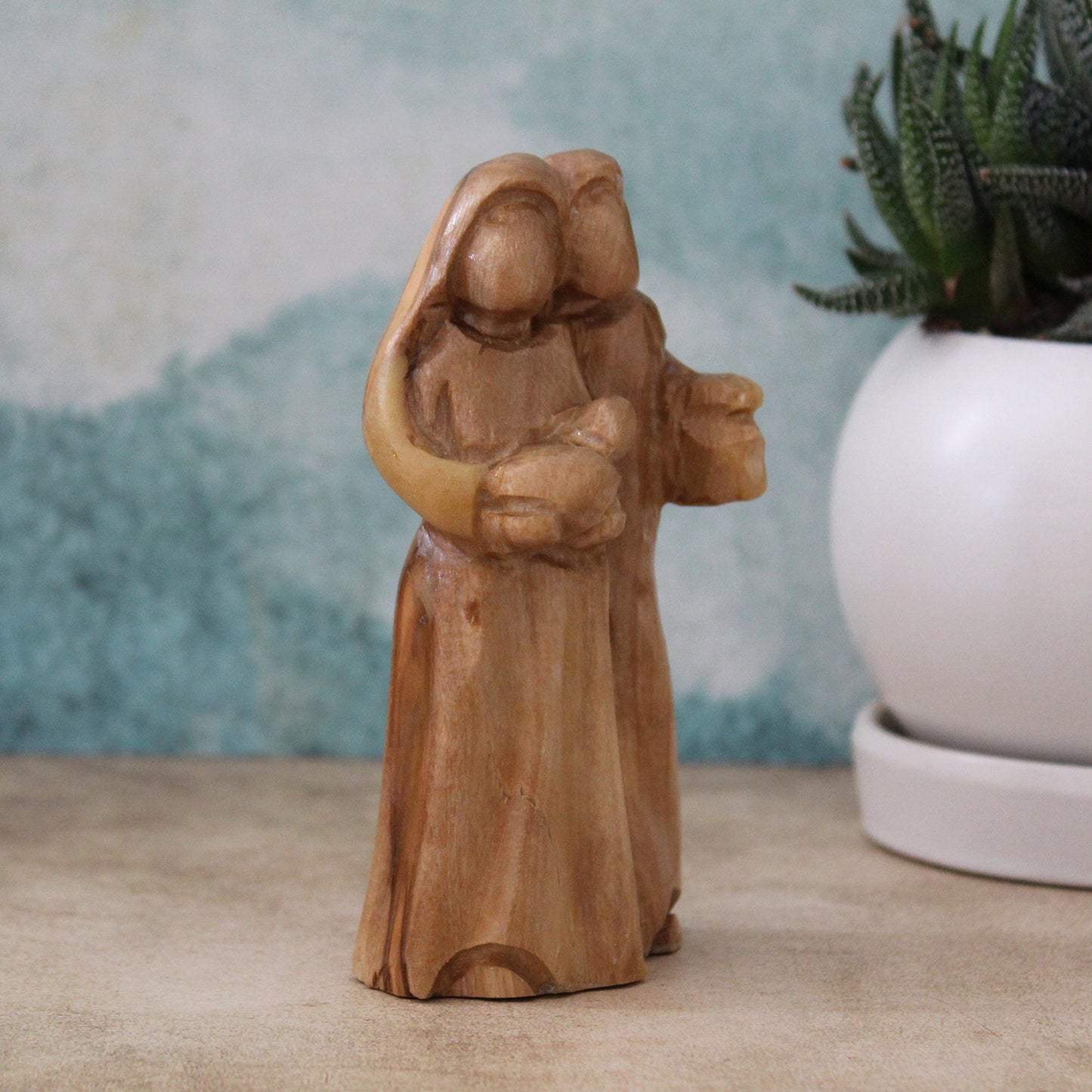 Divine Woodcarving: Holy Family Statue | Bethlehem Olive Wood | Christian Decoration & Religious Decor | Jesus Family Figure