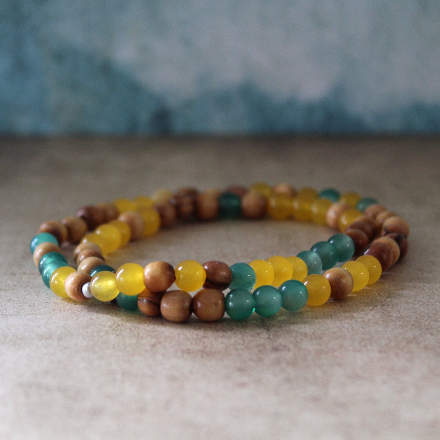 Earthy Double-Strand Stretch Bracelet, Olive Wood & Jade Beads