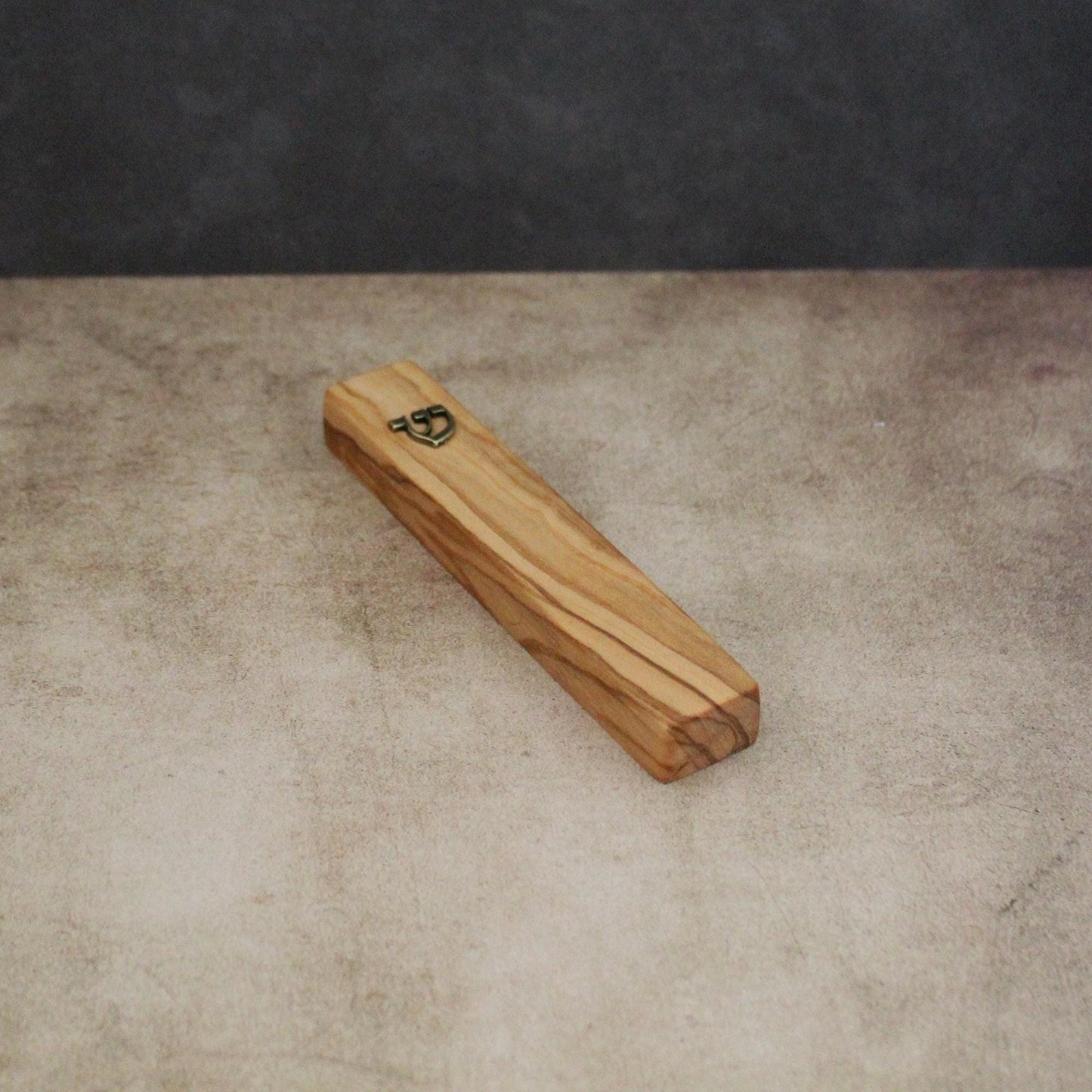 10cm Olive Wood Mezuzah Case from Jerusalem With the Letter "SHIN" and a Scroll, Gift for Jewish Housewarming