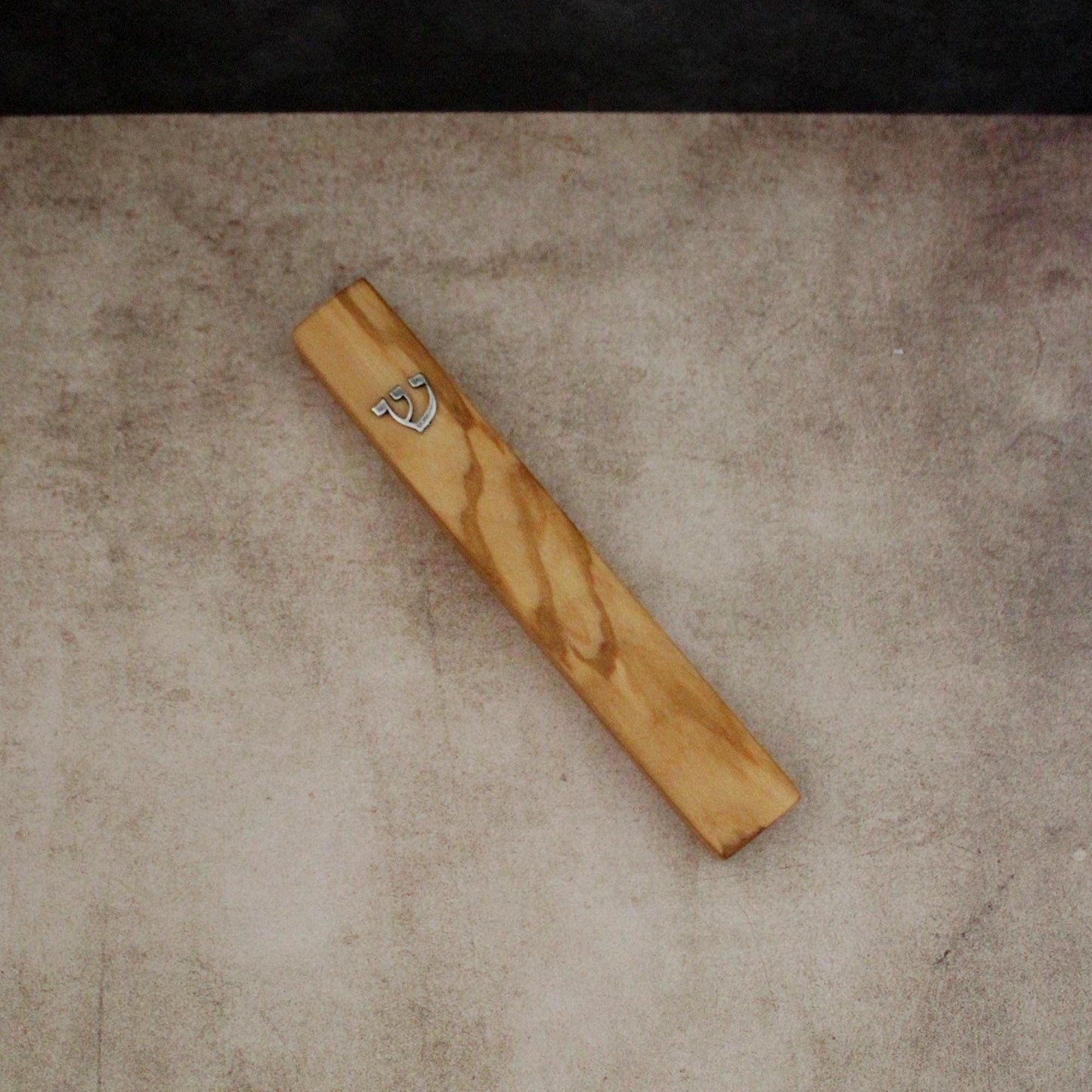 14cm / 5.5" Olive Wood Mezuzah Case from Jerusalem With the Letter "SHIN" in Silver, Gift for Jewish Housewarming, Scroll Up to 12cm / 4.72"