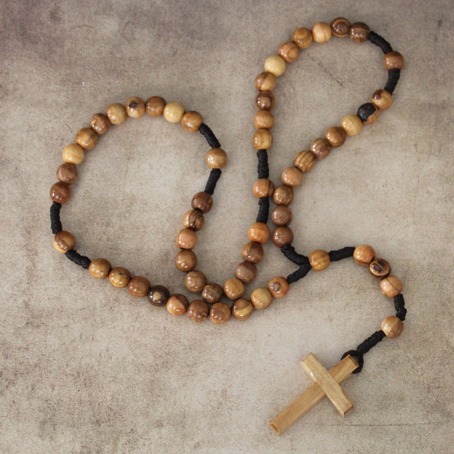 9-10mm Olive Wood Beads Necklace Rosary - Catholic Rosary 59 Beads, Authentic Olive Wood Rosary Made in the Holy Land