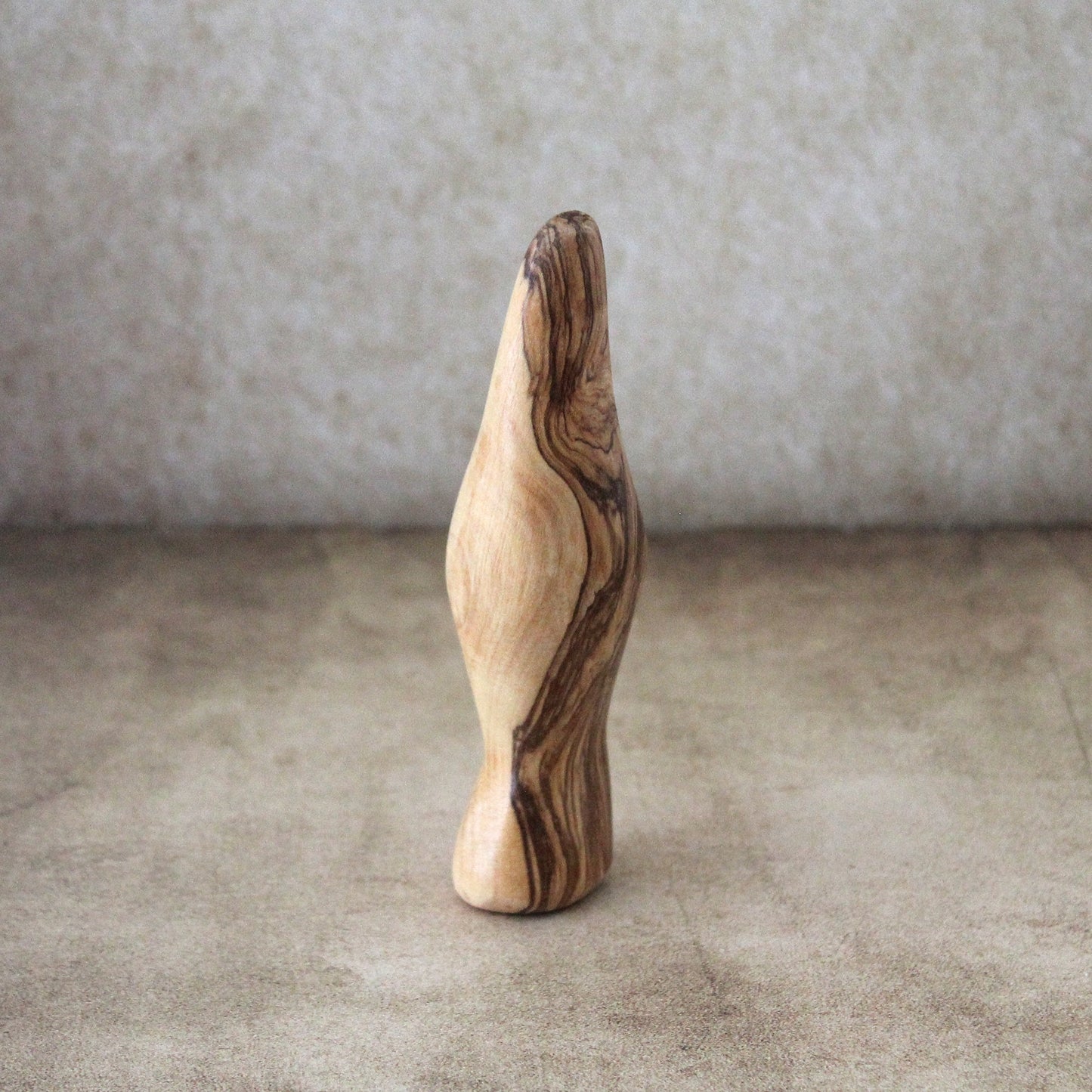 A Minimalist-Looking, Comforting Virgin Mary Statue, a Meditation Statue of Our Lady Made of Olive Wood, Hand Held St. Mary Sculpture