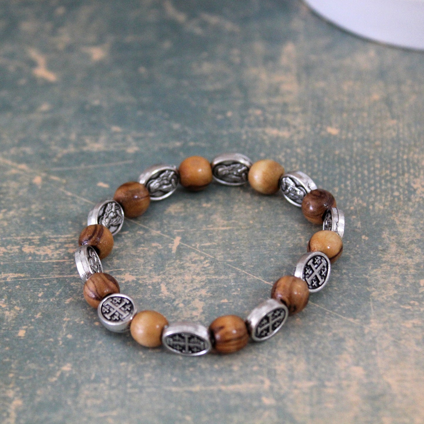 Get Two Sacred Energies Unite Christian Protection Bracelet with Natural Wood Beads, Olive Wood Healing & Spiritual Energy Jewelry; Unisex
