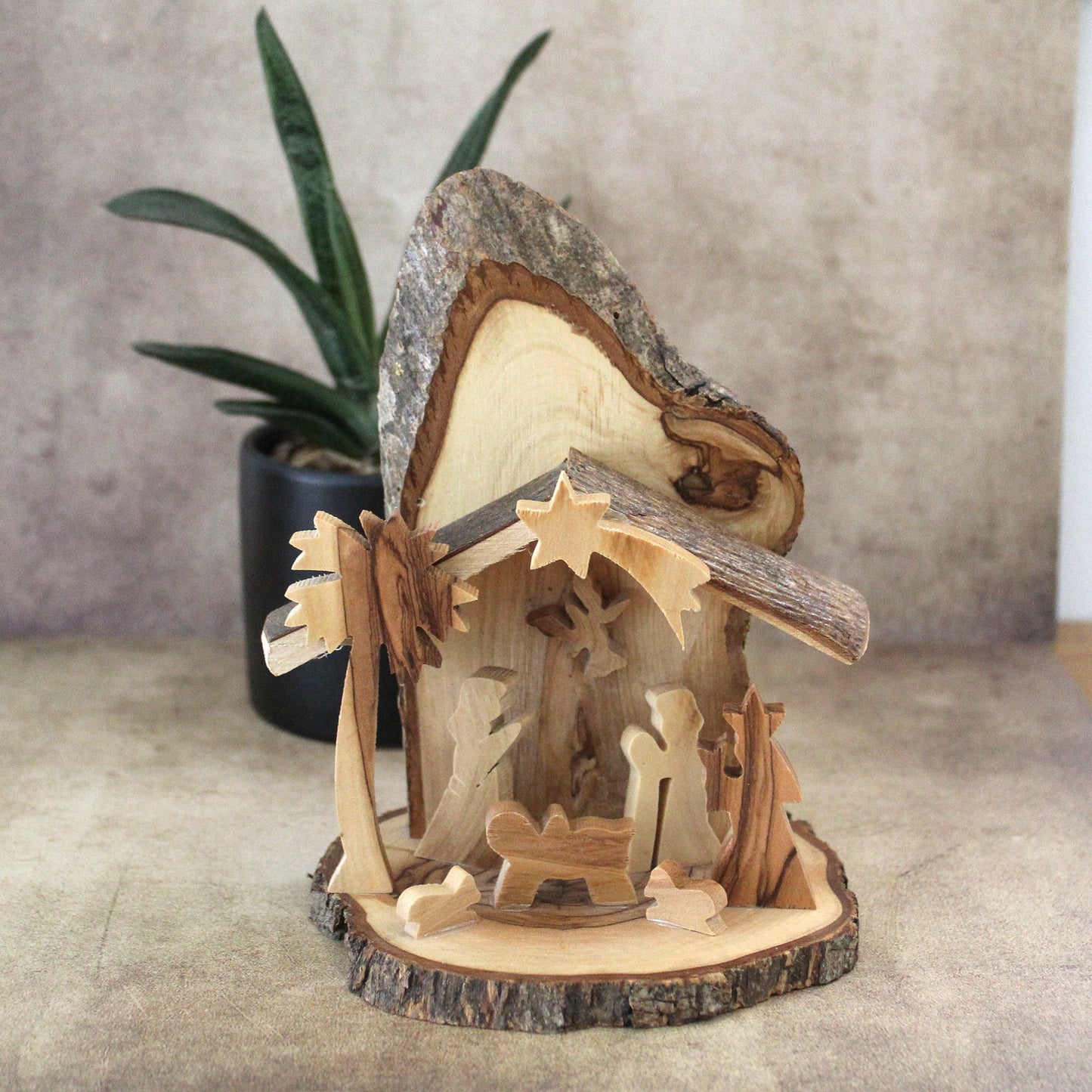Exquisite Nativity Wonder in Premium Olive Wood - Religious Keepsake, Handmade Wooden Altar Shrine, Rustic Nativity Set for Display