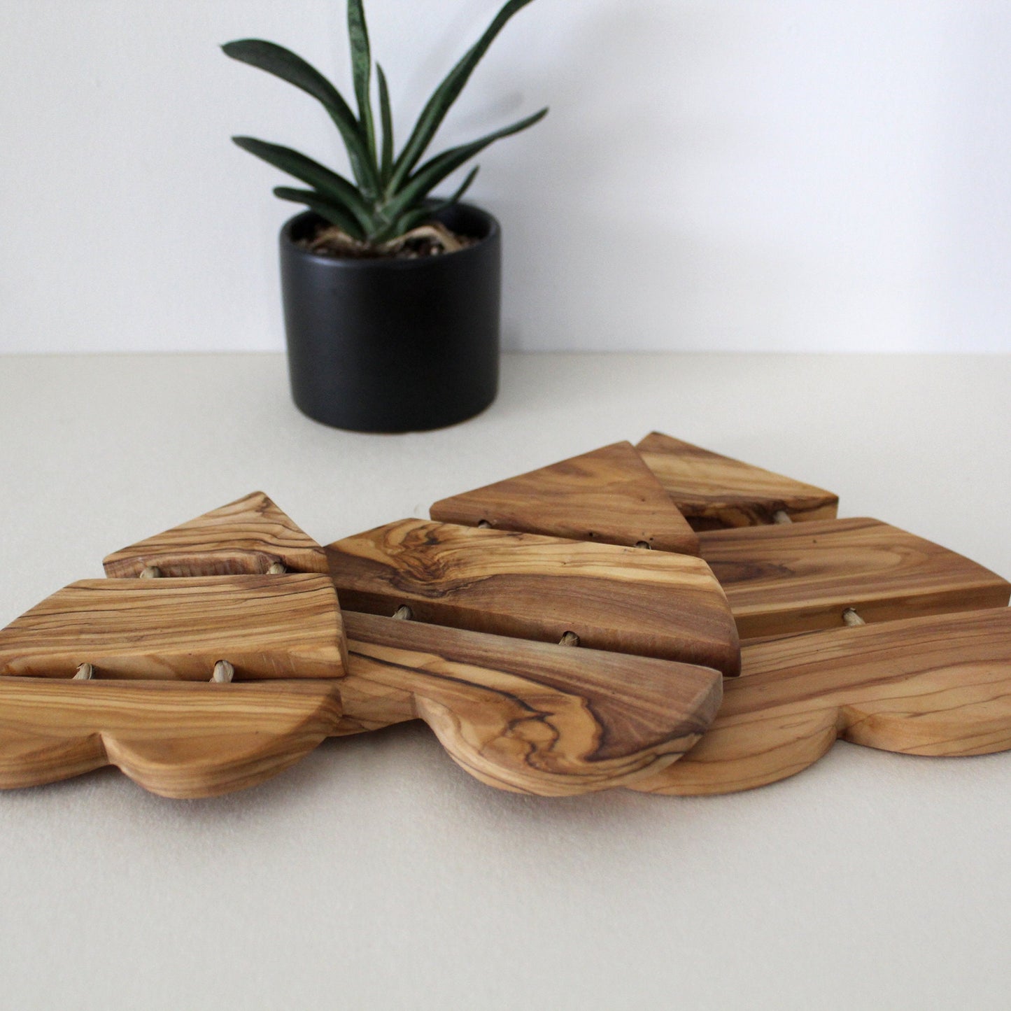 Wooden Coasters for Glasses, Cups or Candles. With Natural Waterproof coating Olive Wood from Sustainable Sources. Set of 3