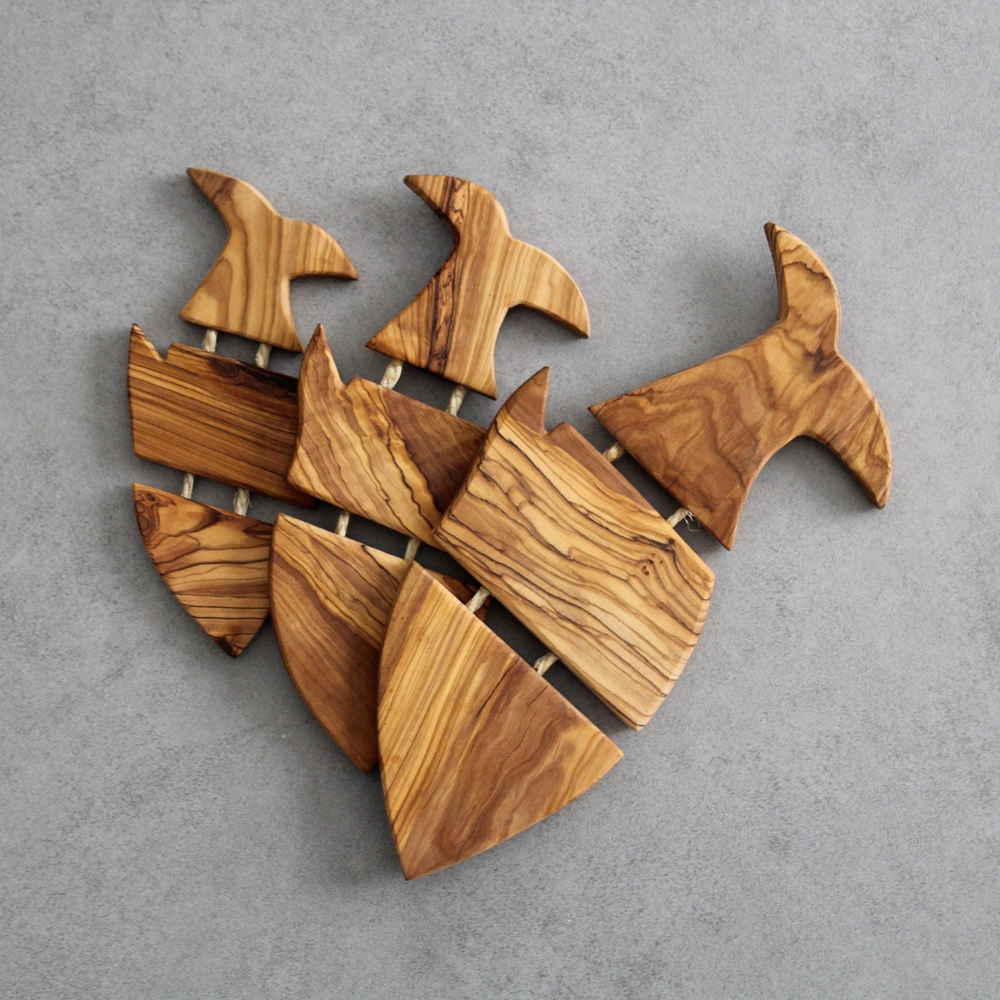Set of 3 Fish Shape Olive Wood Trivet, Heat Resistant Hot Pan Holder, a Pot Coaster Made in Jerusalem the Holy Land, Best Kitchen Potholder