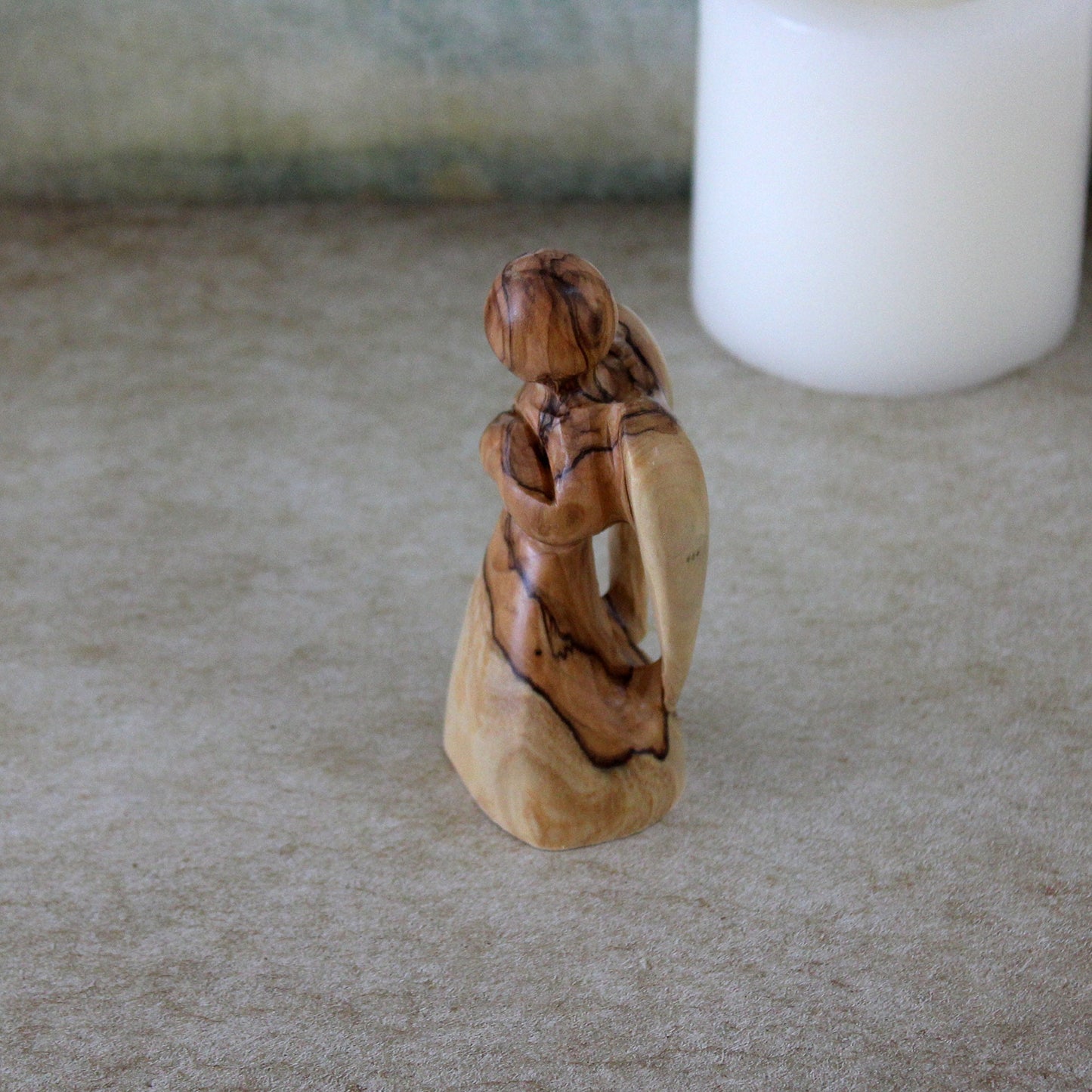 Handmade Olive Wood Faceless Praying Angel, Handmade Wooden Statue Made in Holy Land, Catholic Christmas Handheld Angel for protection