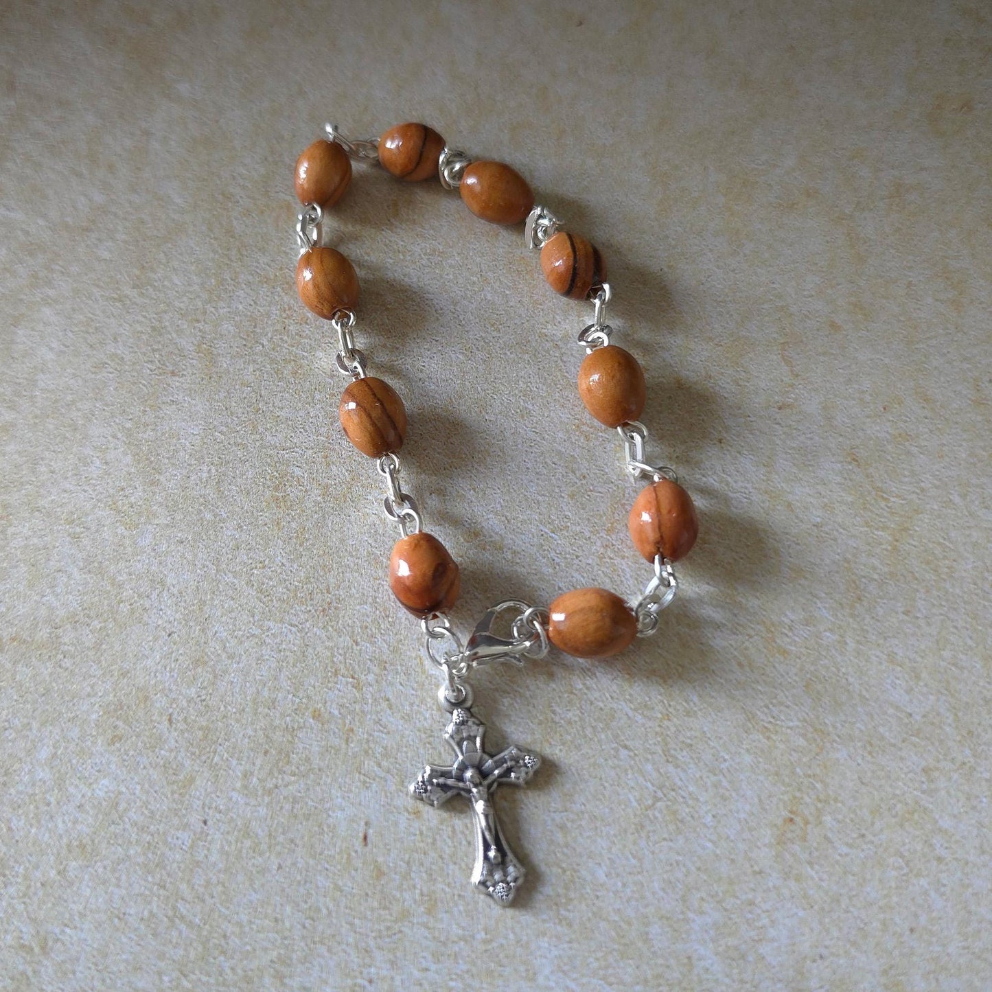 Get Two Olive Wood Handmade Beads Bracelet, Crucifix Cross Pendent Bracelet, Religious bracelet Made in the Holy Land Jerusalem