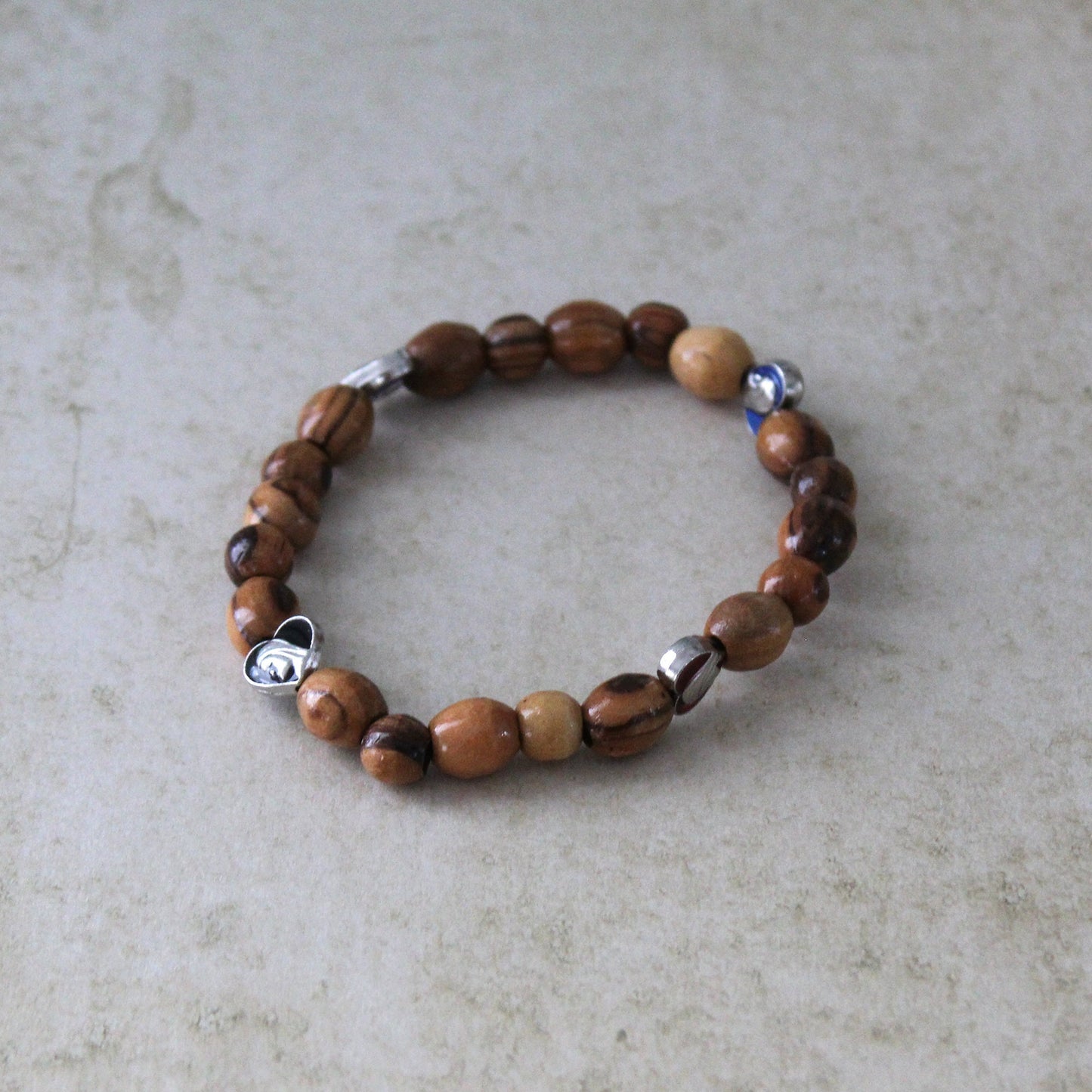 Get Two Olive Wood Handmade Beads Bracelet, Colorful Icons of Mother Mary in Heart Shape, Made in the Holy Land Jerusalem