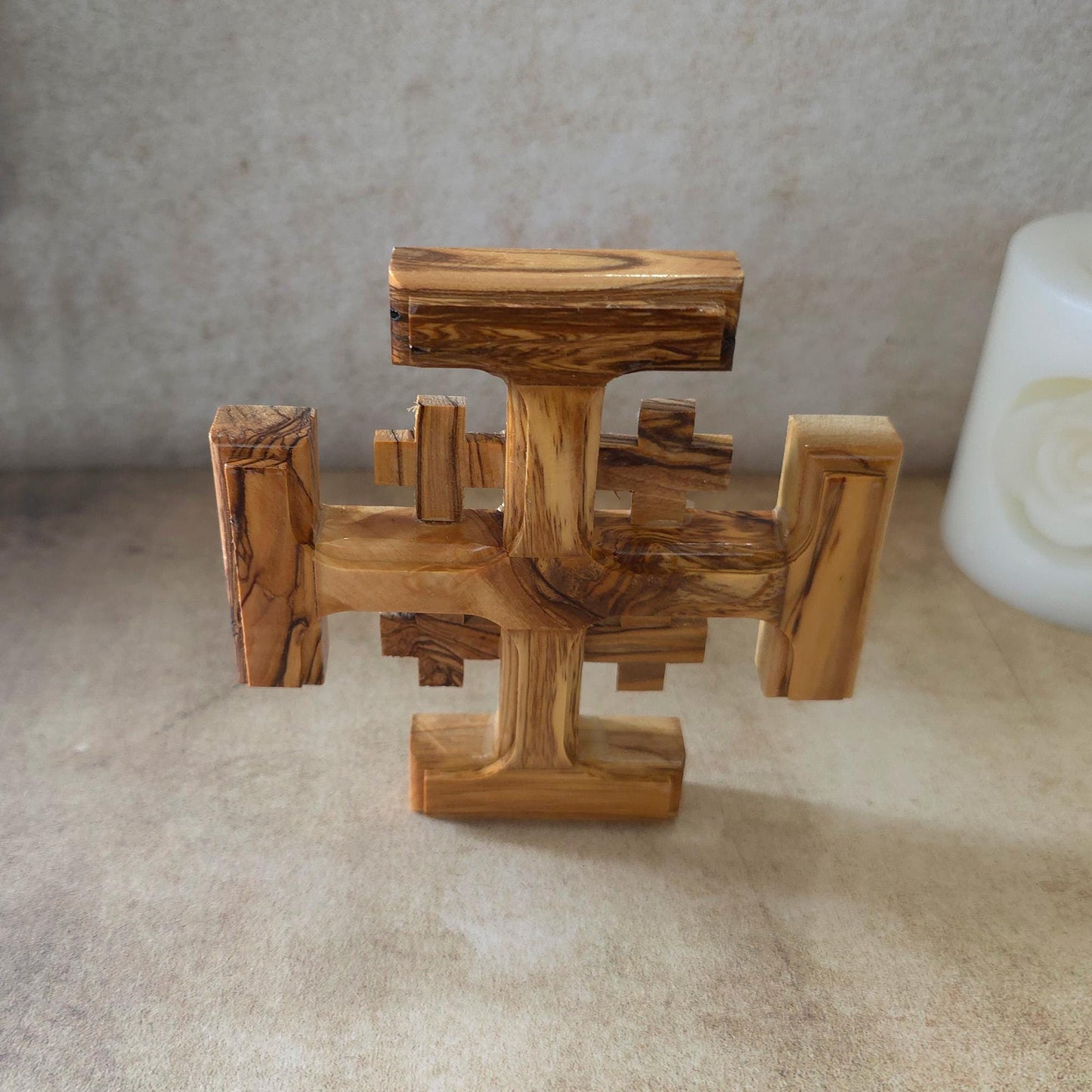 4.3" Olive Wood Jerusalem Cross, Hand Crafted Wooden Cross from holy land Jerusalem, Religious Gift, New Home Gift, And Home Decor