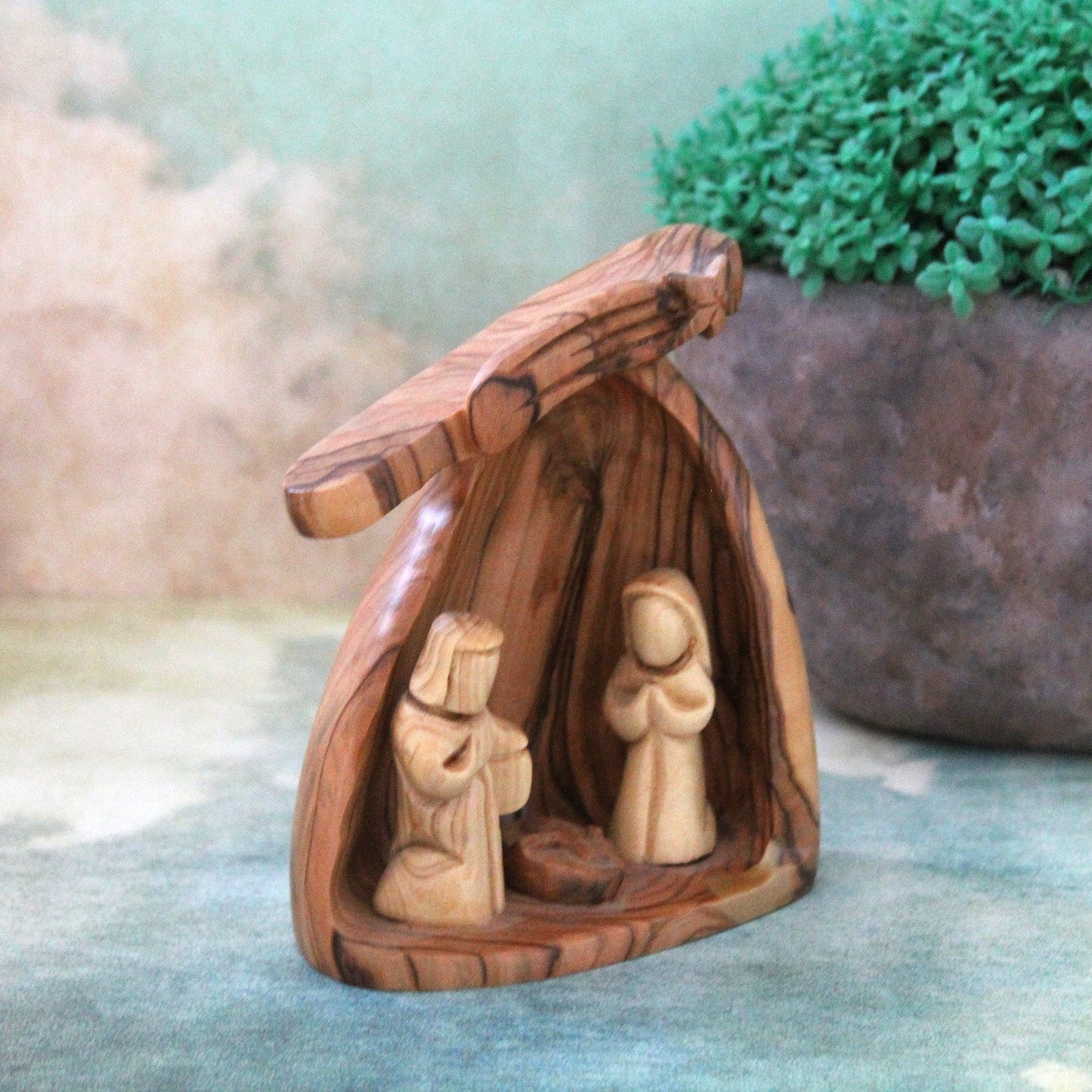 Divine Artistry: A Religious Gift & Wood Nativity Sculpture for Altars - Handcrafted Tiny Nativity Scene with Timeless Elegance