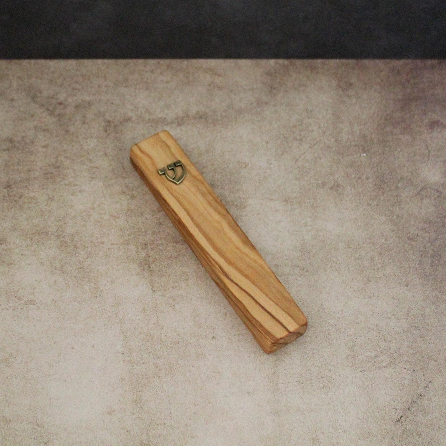 10cm, Small Mezuzah Case With Shin in Bronze & Kosher Scroll (7cm) From Jerusalem, Olive Wood Mezuzah Gift for Jewish Housewarming