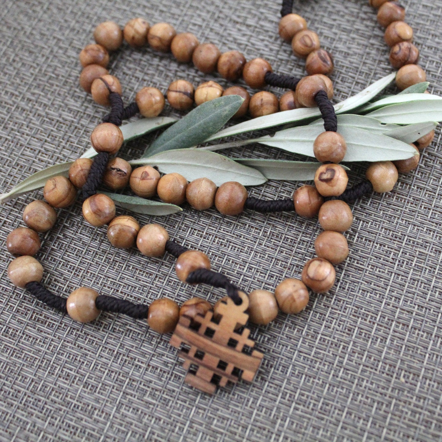 Get Two Beads size 9-10mm Necklace Rosary - Catholic Rosary 59 Beads, Olive Wood Rosary With Jerusalem Cross Made in Holy Land