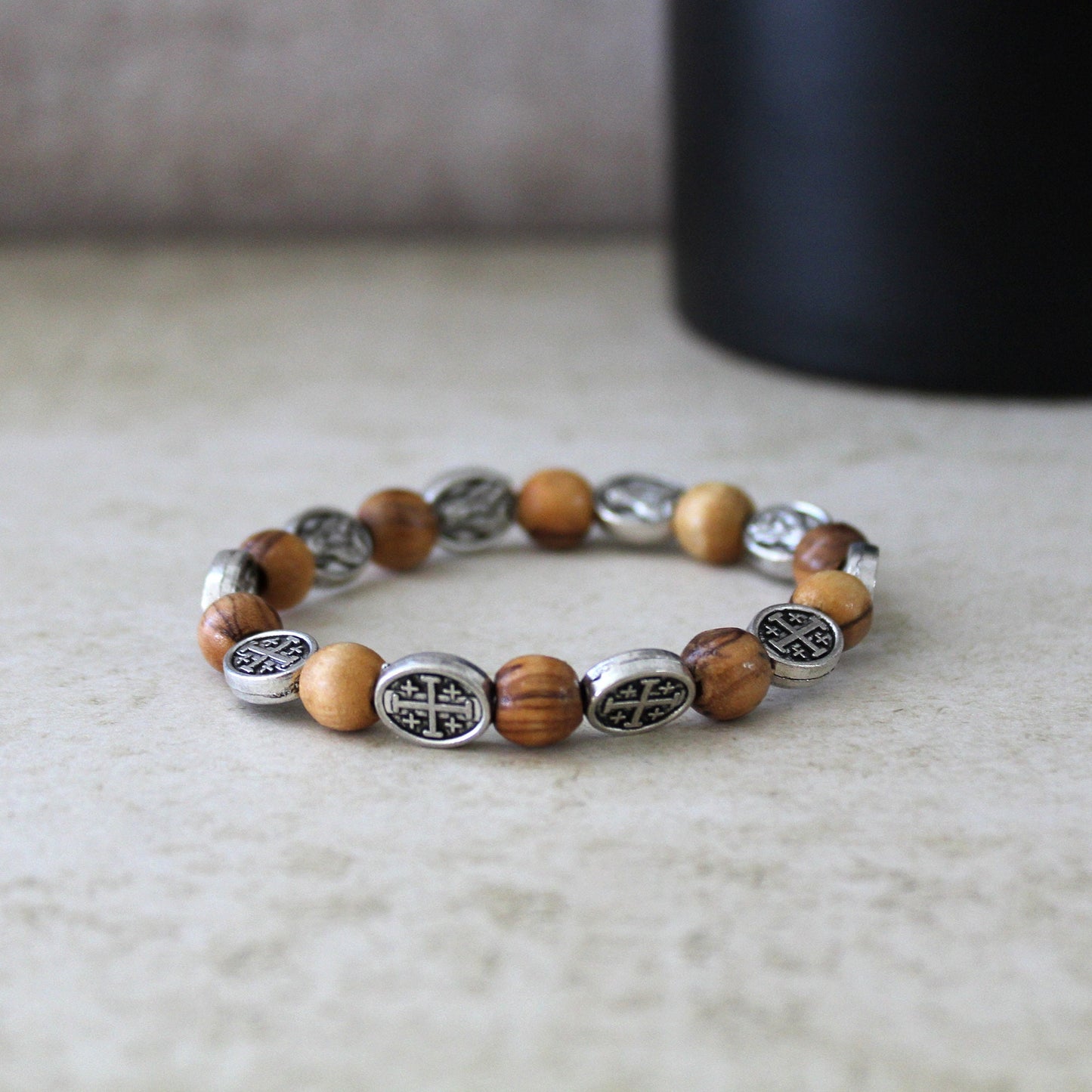 Get Two Sacred Energies Unite Christian Protection Bracelet with Natural Wood Beads, Olive Wood Healing & Spiritual Energy Jewelry; Unisex