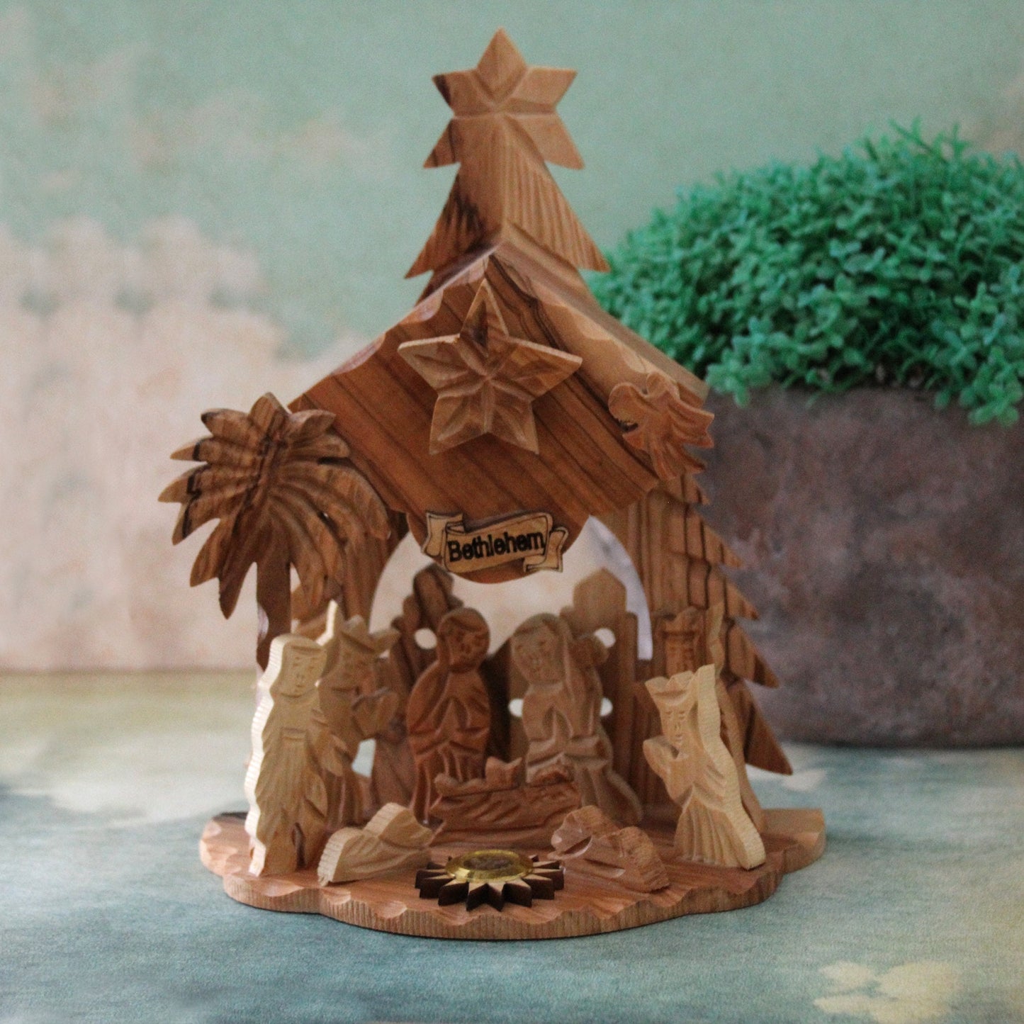 Handmade Olive Wood Musical Nativity Set Made in the Holy Land, Home Décor Nativity Christmas Scene Gift