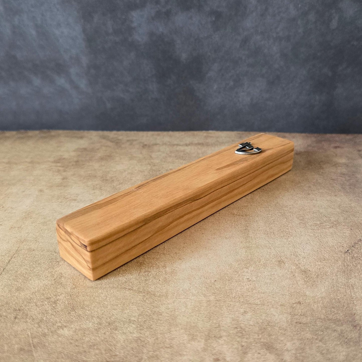 6.7" / 17cm Olive Wood Mezuzah Case with Silver Shin & Scroll - Elegant Jewish Doorpost Blessing - New Home Gift