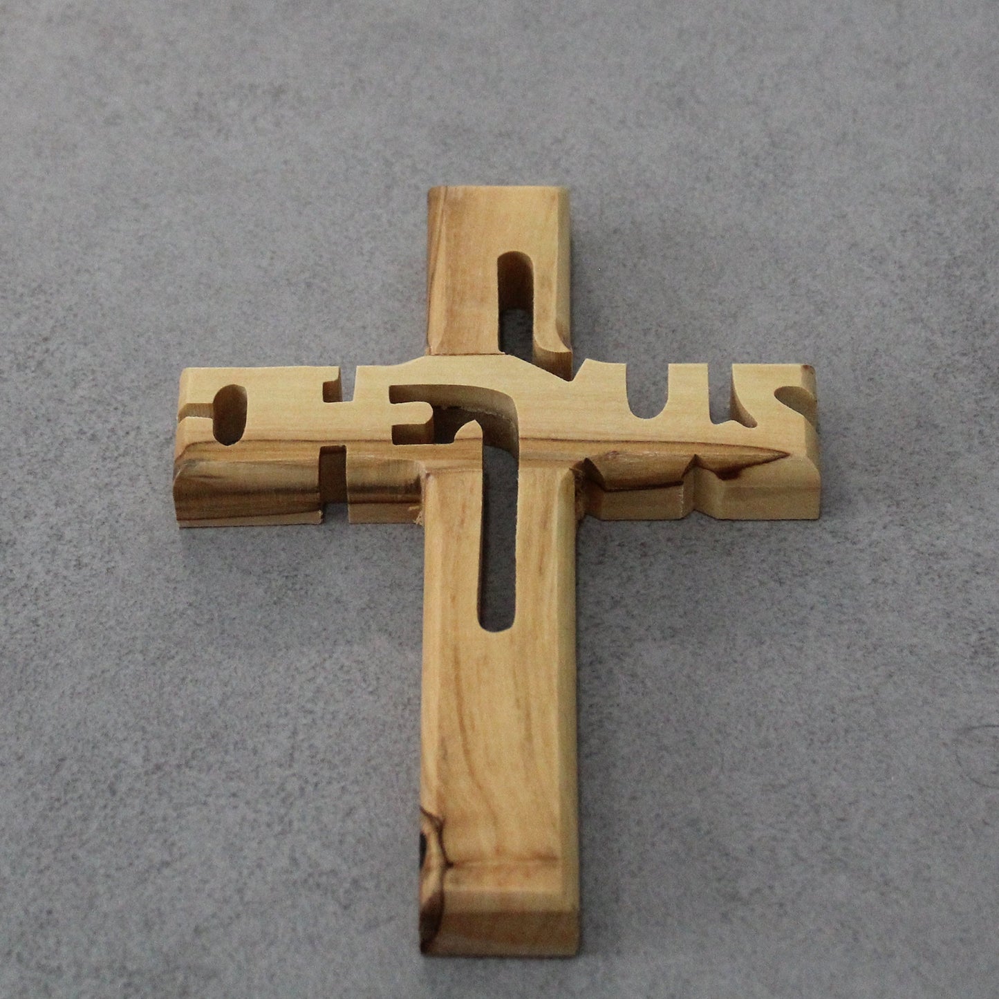6" Handmade Olive Wood Cross With the Word Jesus, a Perfect Religious Gift, Home Decor, Housewarming Gift, and Gift for New Homeowners.