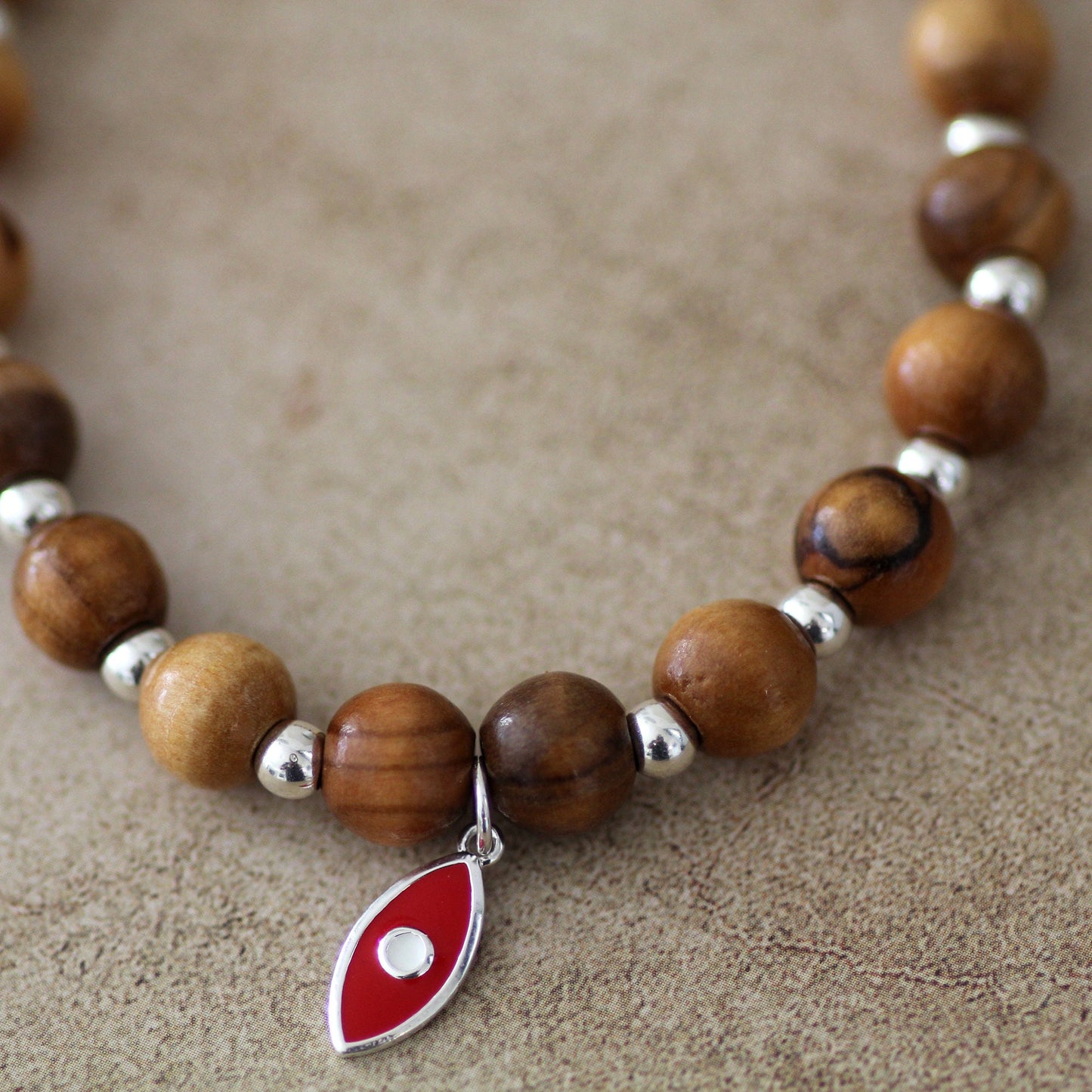 Handcrafted 925 Silver and Olive Beads Fish Bracelet - Vibrant Red Unisex Jewelry