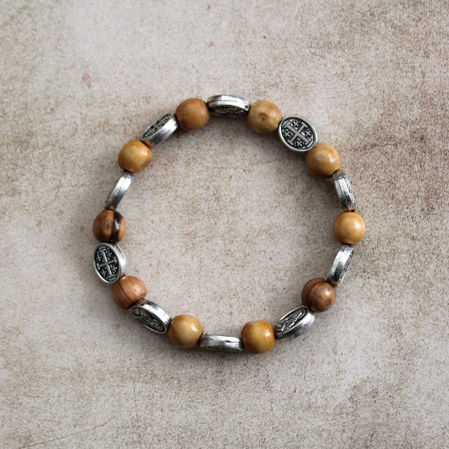 Get Two Sacred Energies Unite Christian Protection Bracelet with Natural Wood Beads, Olive Wood Healing & Spiritual Energy Jewelry; Unisex