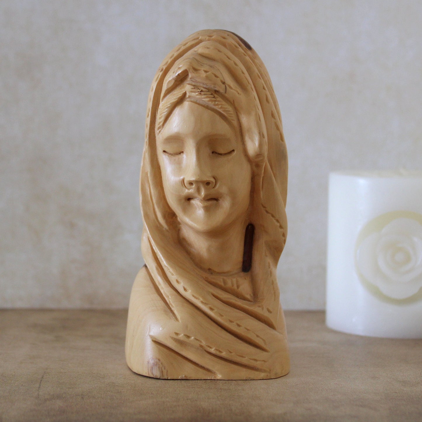Handmade Olive Wood Virgin Mary Sculpture Figure, Perfect Religious Gift, Housewarming Gift, New Home Gift and Home Decor