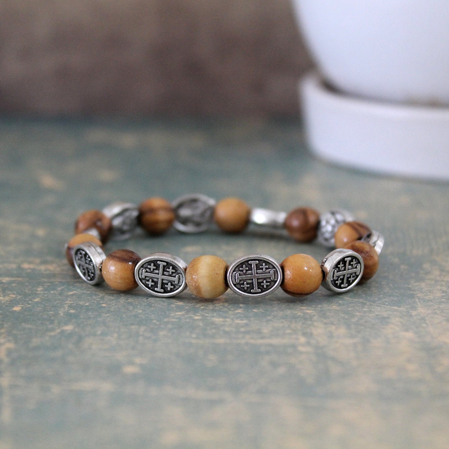 Get Two Sacred Energies Unite Christian Protection Bracelet with Natural Wood Beads, Olive Wood Healing & Spiritual Energy Jewelry; Unisex