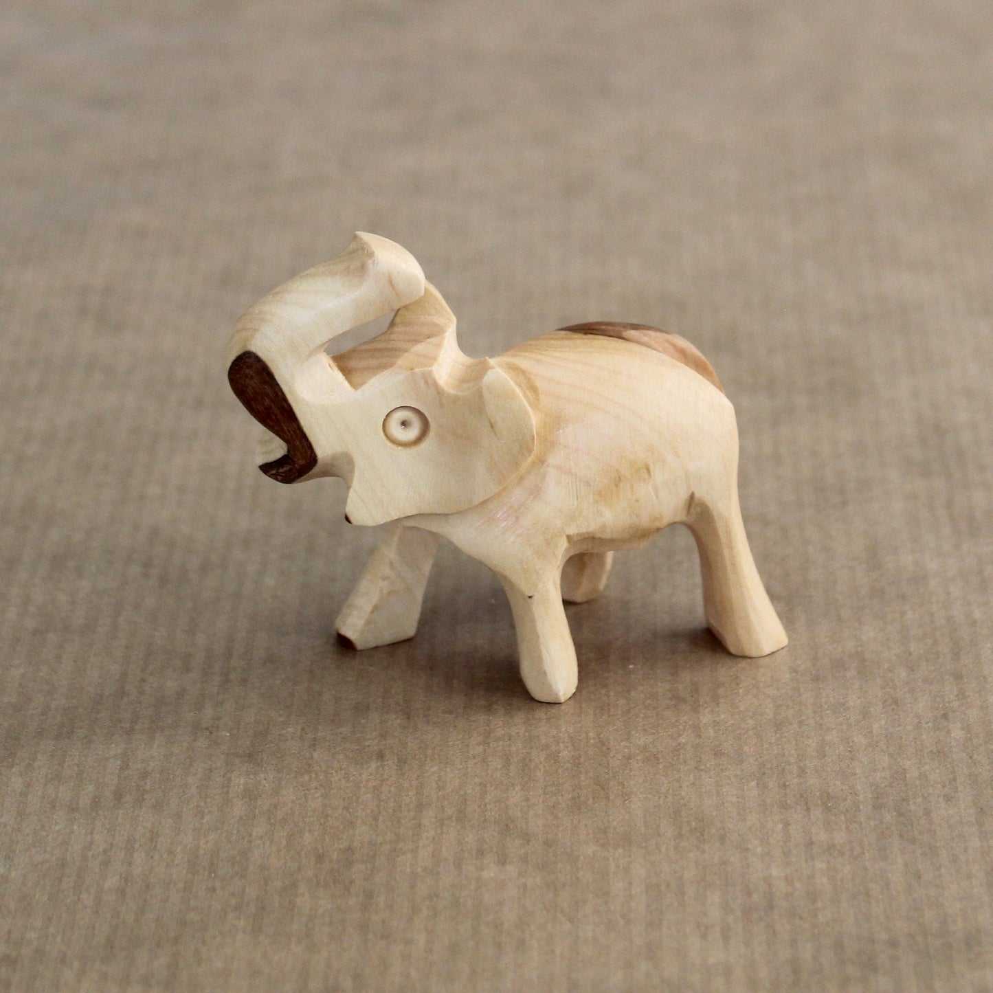 3.7" Hand-Carved Olive Wood Elephant Figurines – Made in Jerusalem, Holy Land Craftsmanship for Elegant Home Decor