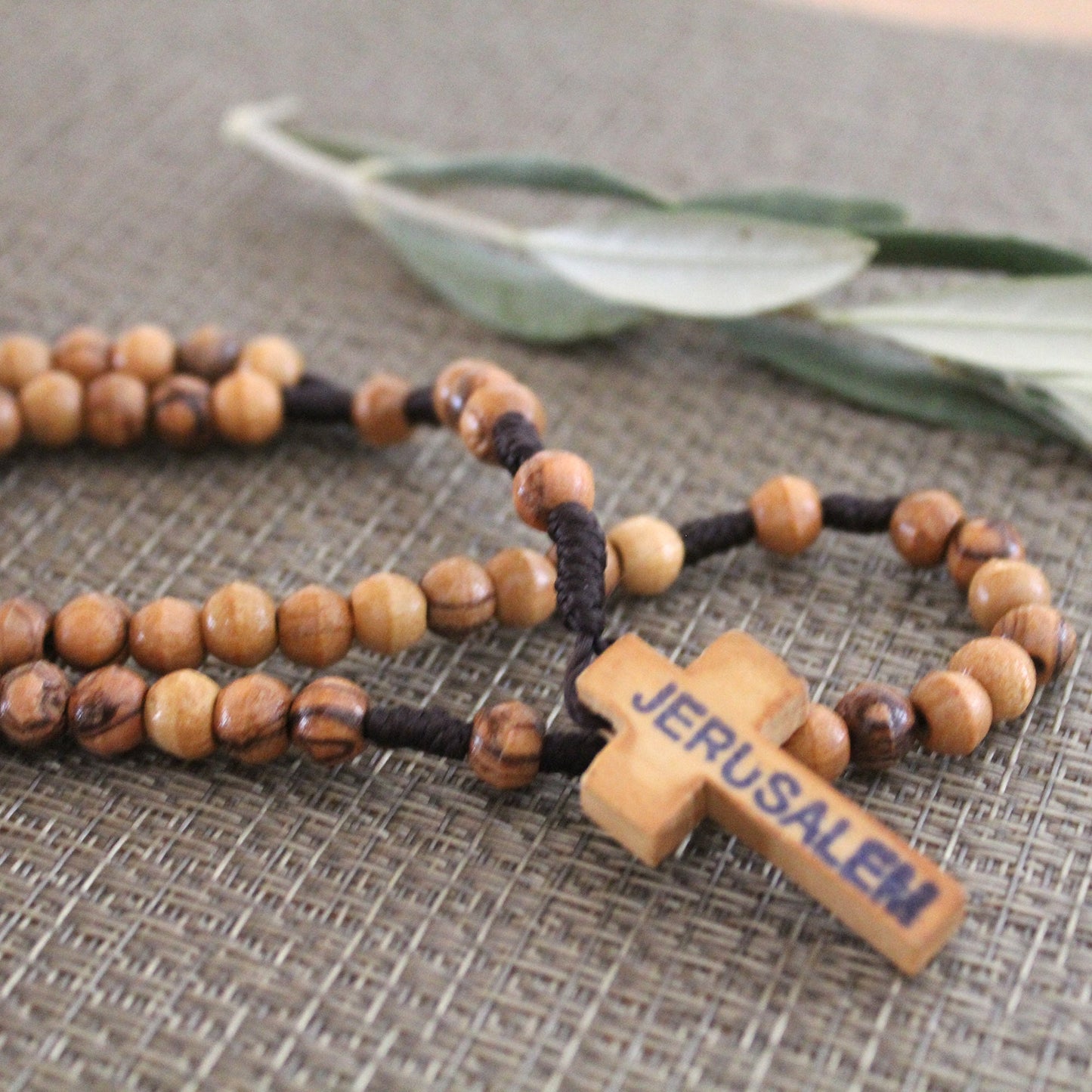 Two Short (length 26cm), 6-7mm Olive Wood Beads Necklace Rosary - Catholic Rosary 59 Beads Authentic Olive Wood Rosary Made in the Holy Land