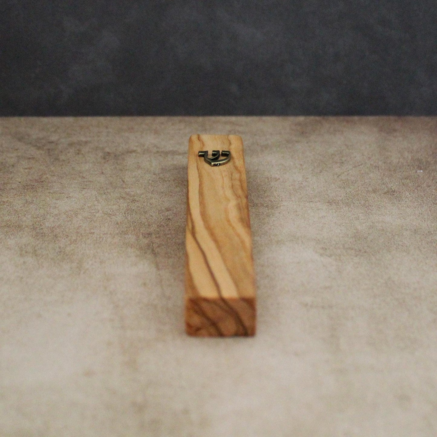 12cm / 4.7" Olive Wood Mezuzah Case from Jerusalem With the Letter "SHIN" in Bronze, Gift for Jewish Housewarming, Scroll Up to 10cm / 3.93"