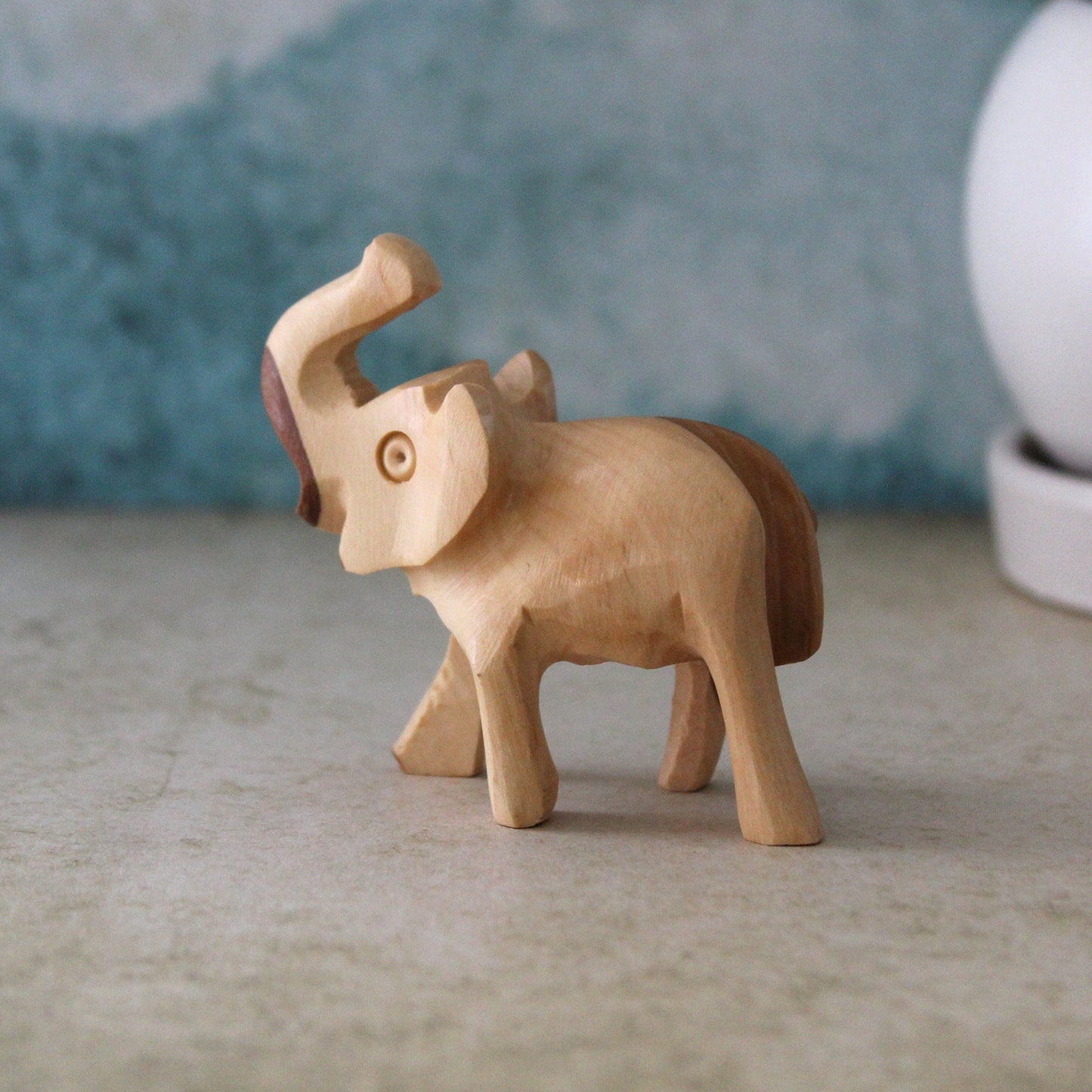 2.9" Pair of Hand-Carved Olive Wood Elephant Figurines – Made in Jerusalem, Holy Land Craftsmanship for Elegant Home Décor