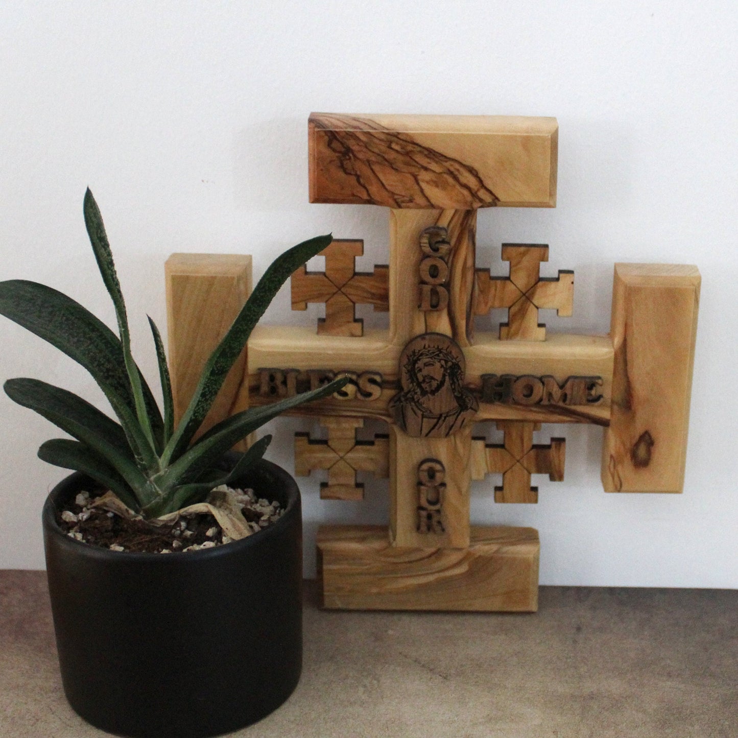 Jerusalem Cross of Faith: Exquisite Olive Wood Wall Crucifix - Christian Wall Art, Religious Gift from the Holy Land