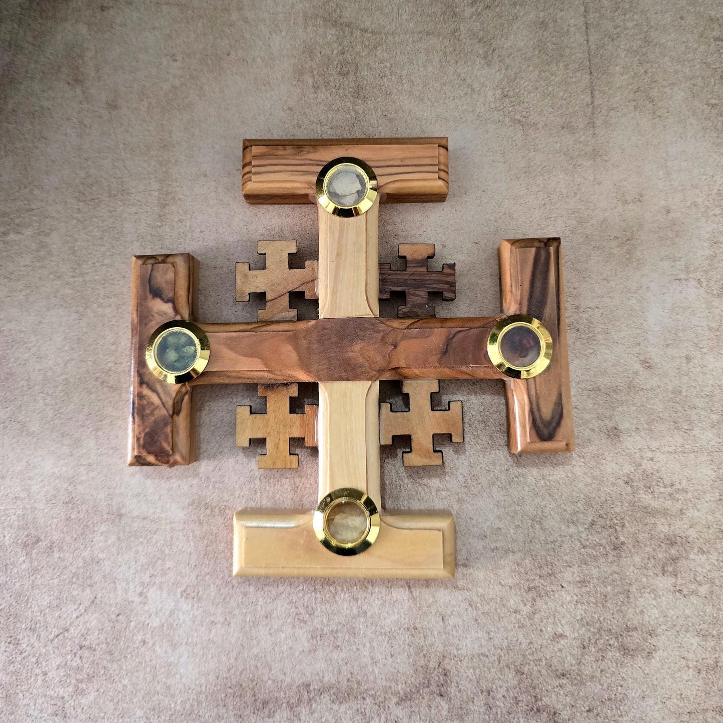 A Pair of 4.3" Jerusalem Crosses Made of Olive Wood in Jerusalem The Holy Land, Perfect Wooden Wall Cross for a New Home or fReligious Gift.
