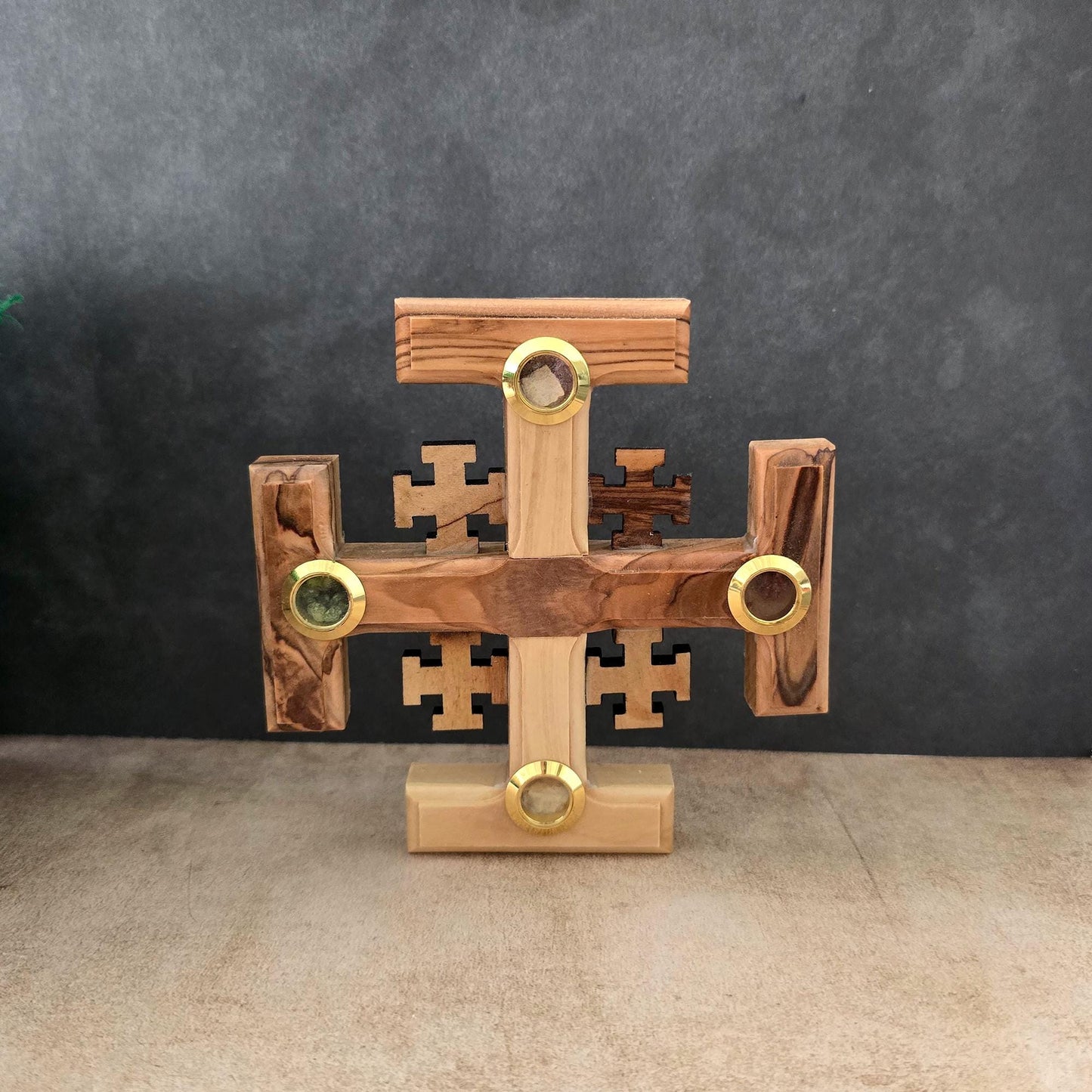 A Pair of 4.3" Jerusalem Crosses Made of Olive Wood in Jerusalem The Holy Land, Perfect Wooden Wall Cross for a New Home or fReligious Gift.