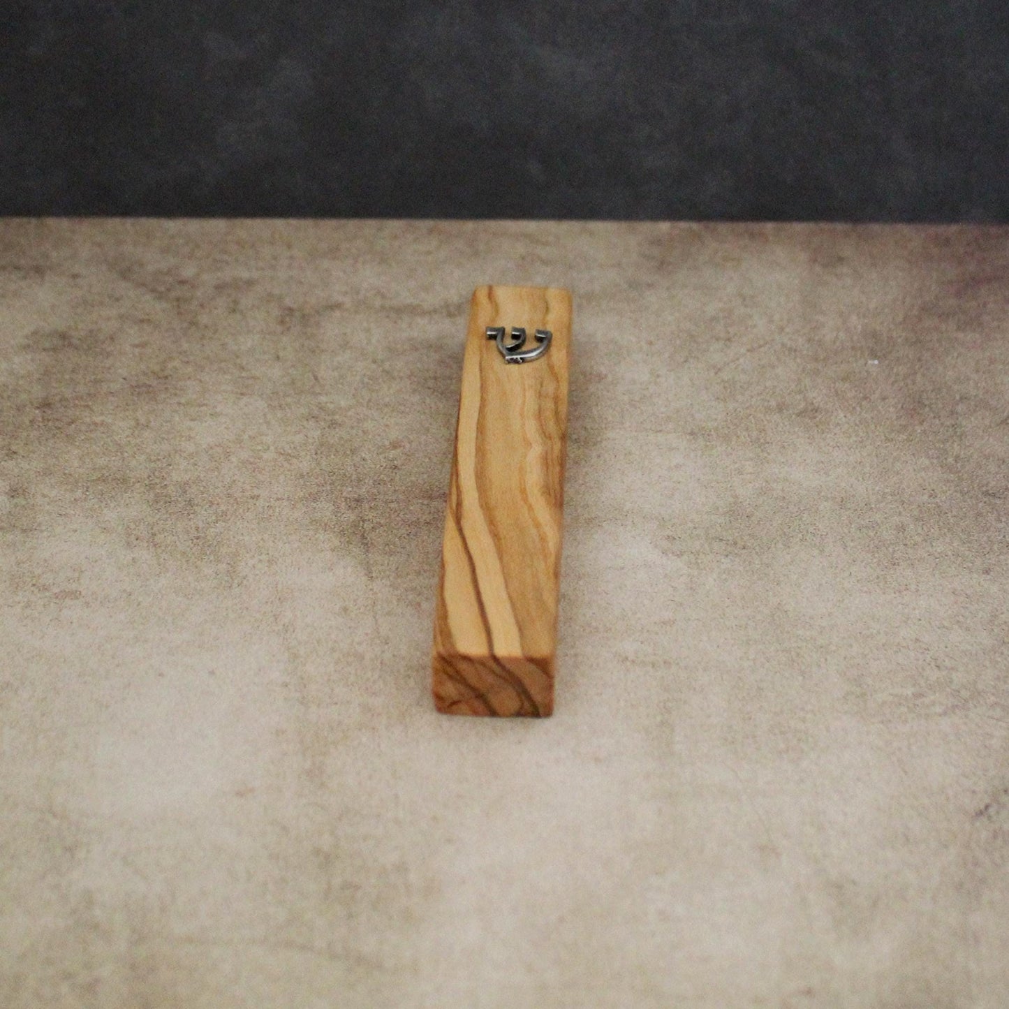 10cm Olive Wood Mezuzah Case from Jerusalem With the Letter "SHIN" and a Scroll, Gift for Jewish Housewarming