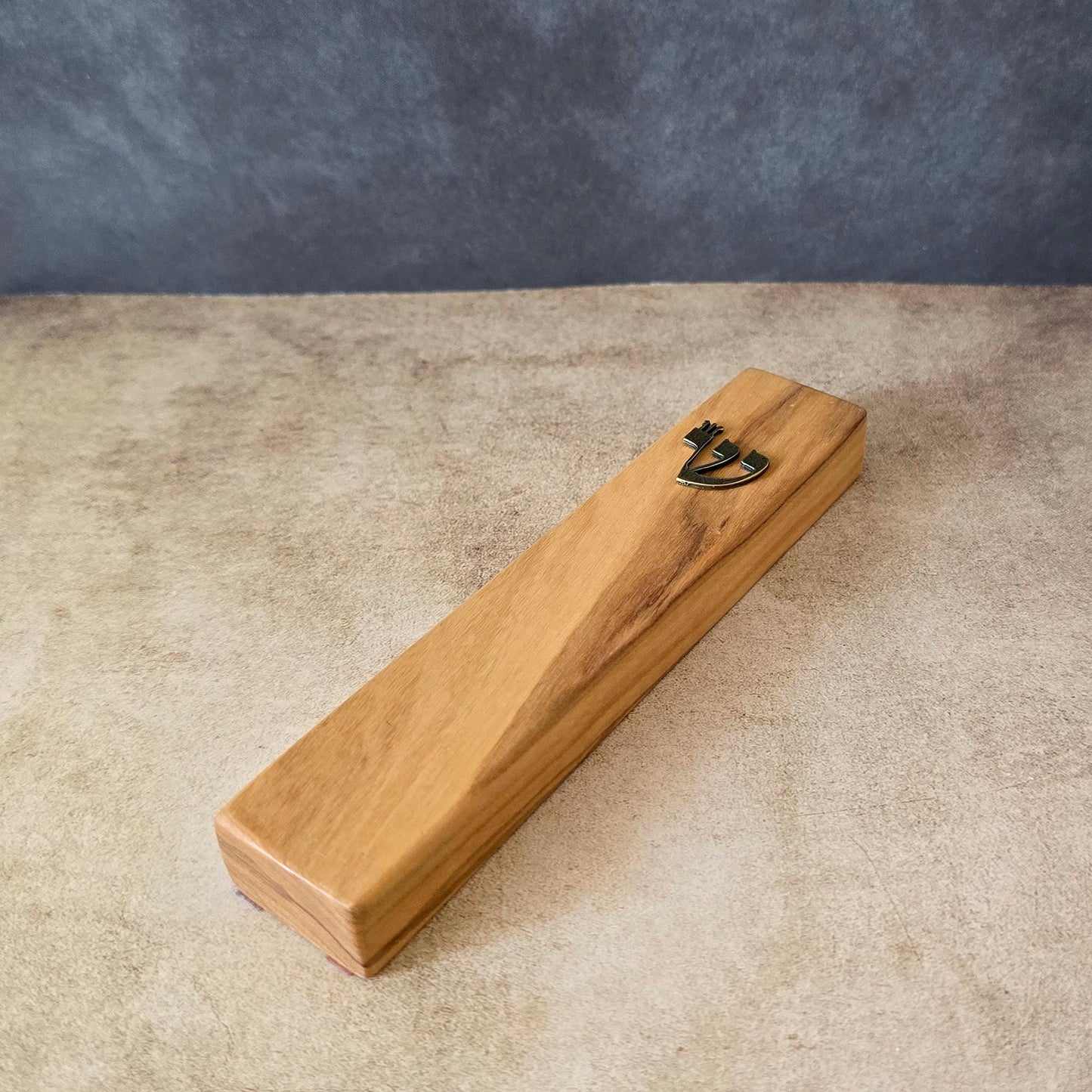 5.5" / 14cm Natural Olive Wood Mezuzah - Bronze Hebrew Shin Letter & Scroll Included - Wedding Gift - Traditional Home Protection
