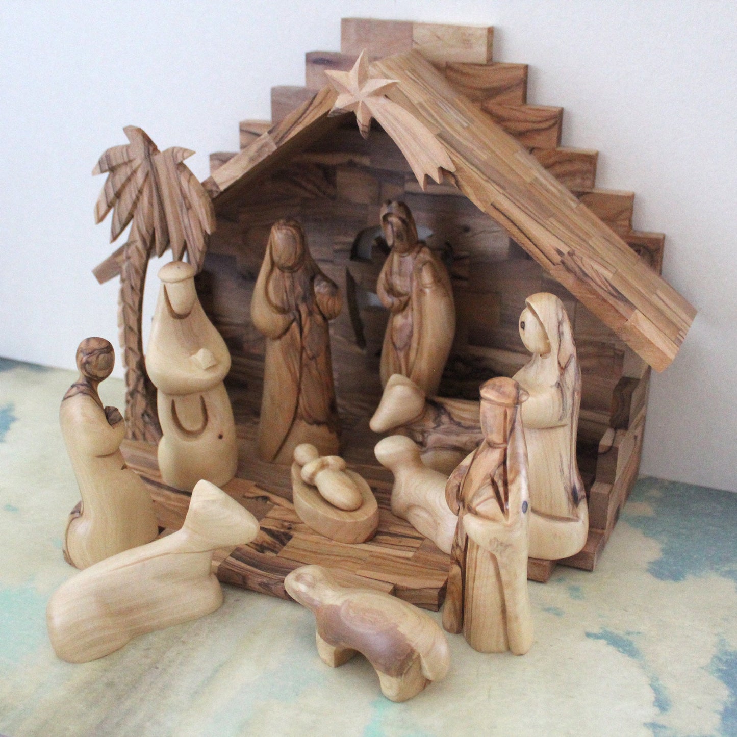 12 Pieces, Handmade Olive wood Nativity Set Made in The Holy land, Home Decor Nativity Christmas Scene Gift, Religious Gift, Nativity Gift