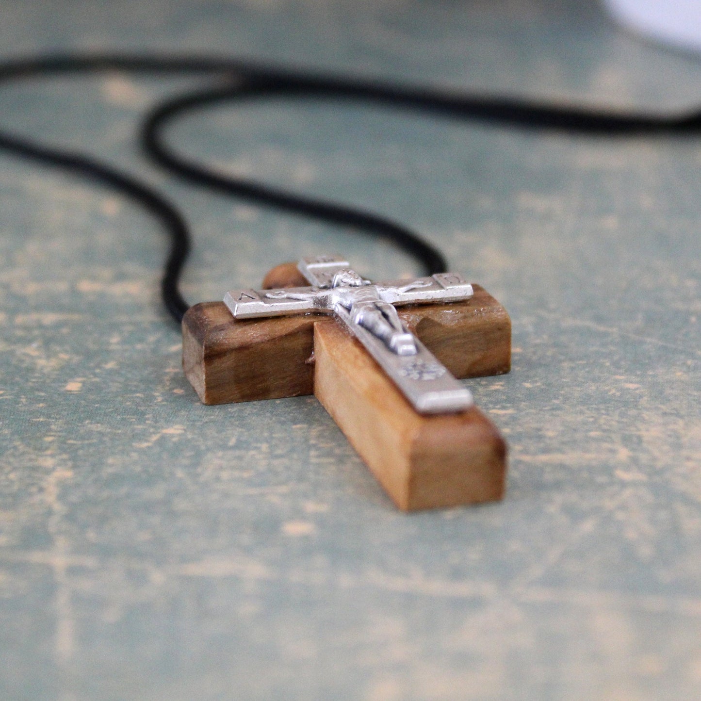 Handmade Natural Olive Wood Cross Metal Crucifix, Wooden Cross Jerusalem Holy Land, Catholic Christian Religious Gift, Crucifix Necklace