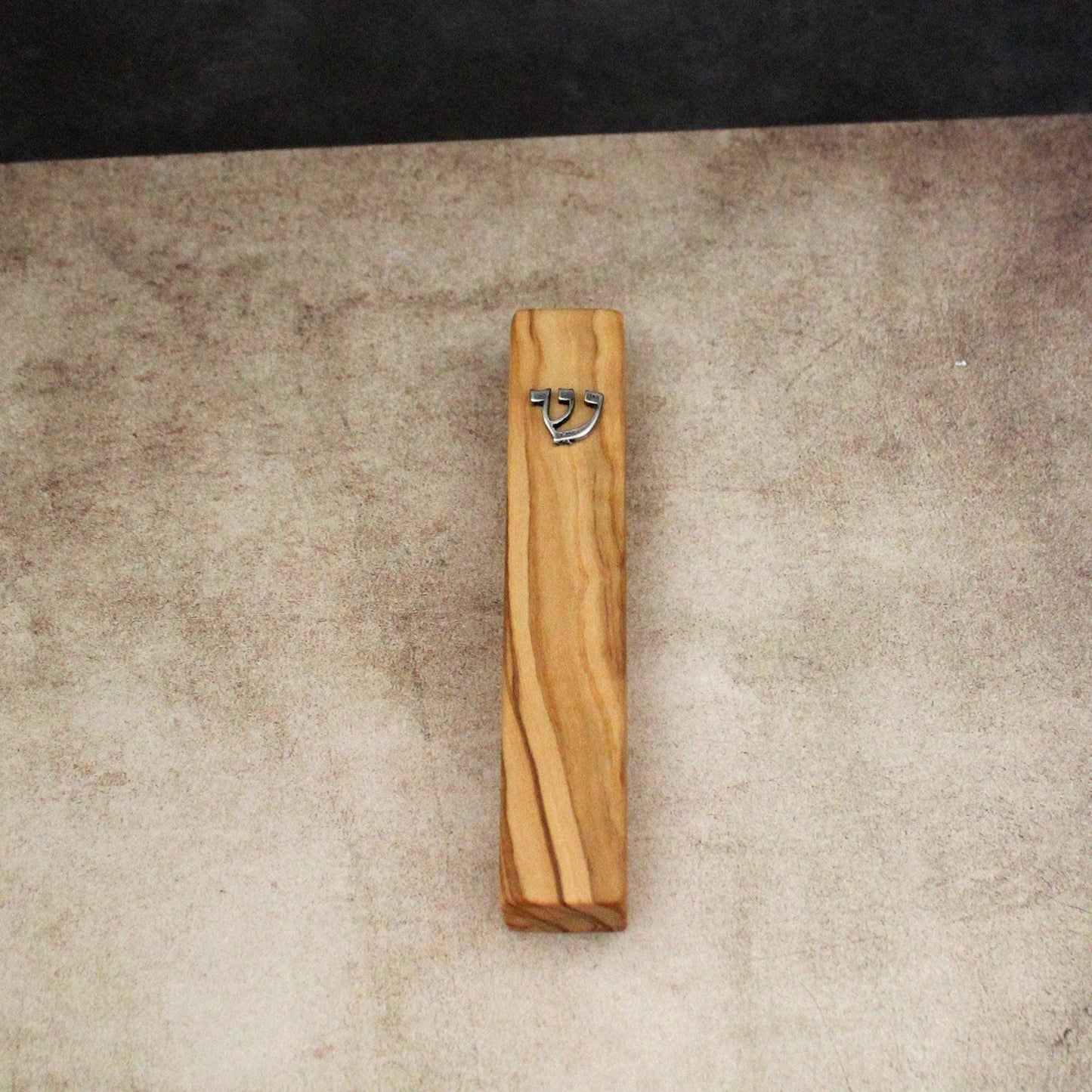 12cm / 4.7" Olive Wood Mezuzah Case from Jerusalem With the Letter "SHIN" in Bronze, Gift for Jewish Housewarming, Scroll Up to 10cm / 3.93"