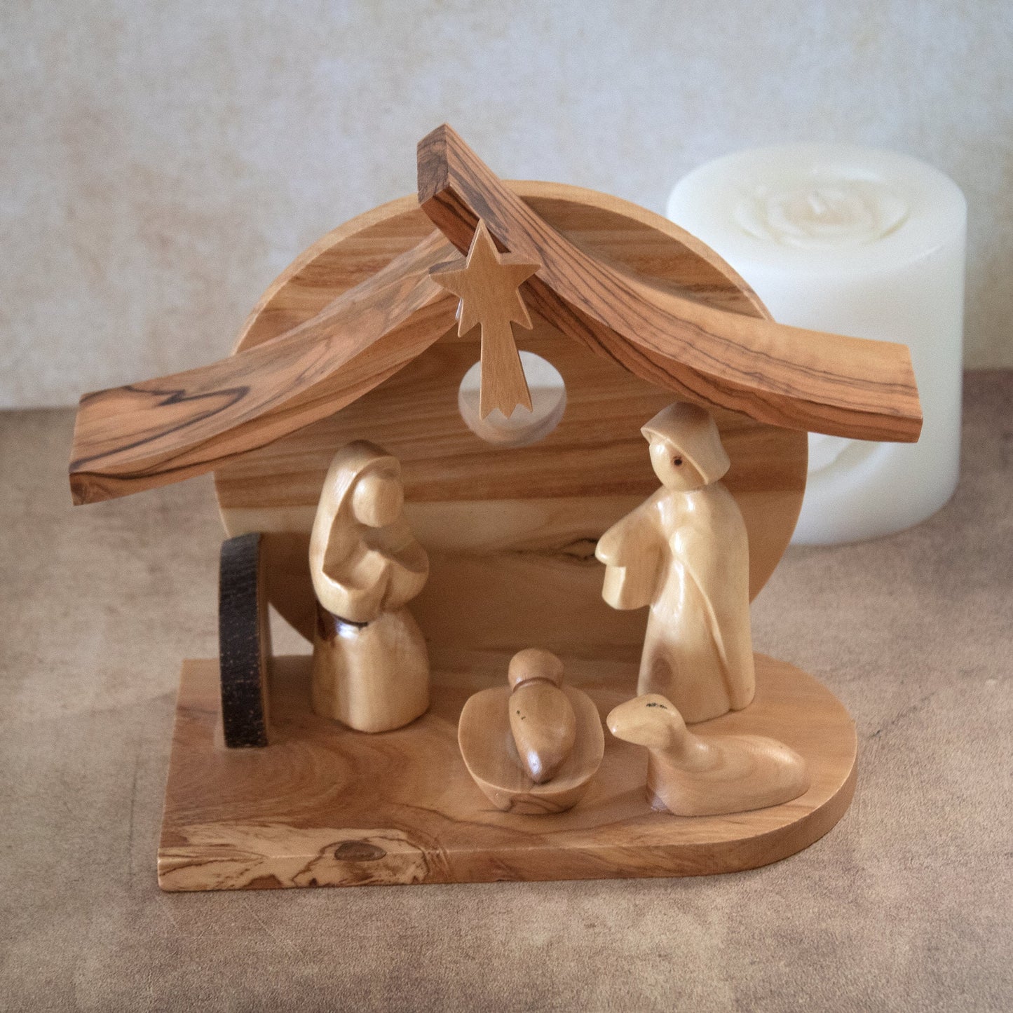 Cherish Christmas: Hand-Carved Olive Wood Nativity Set | Holy Land Stable | Gift the Divine Nativity Scene Set of 5 | Christian Nativity