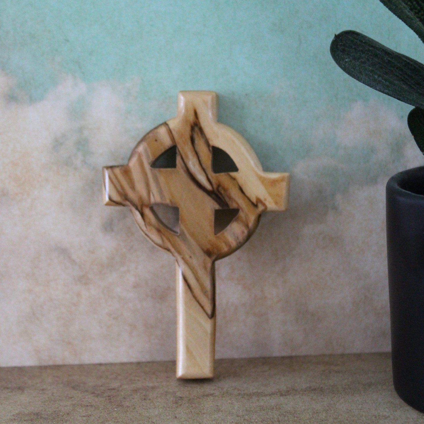 Get Two 3.9” Olive Wood Celtic Crosses, an Irish Symbol of Eternity & Infinite Love Made in Jerusalem, the Holy Land. Irish Cross Wall Décor