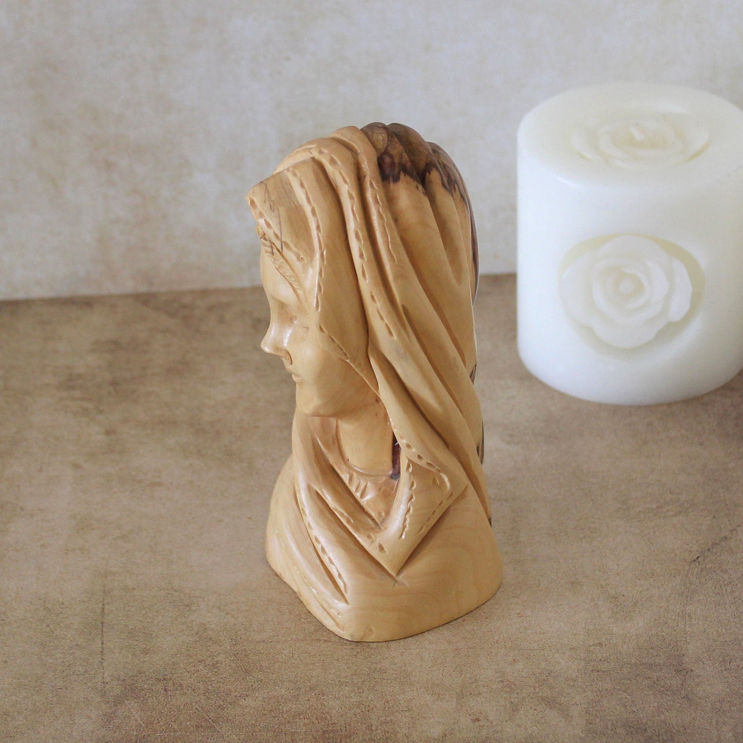 Handmade Olive Wood Virgin Mary Sculpture Figure, Perfect Religious Gift, Housewarming Gift, New Home Gift and Home Decor