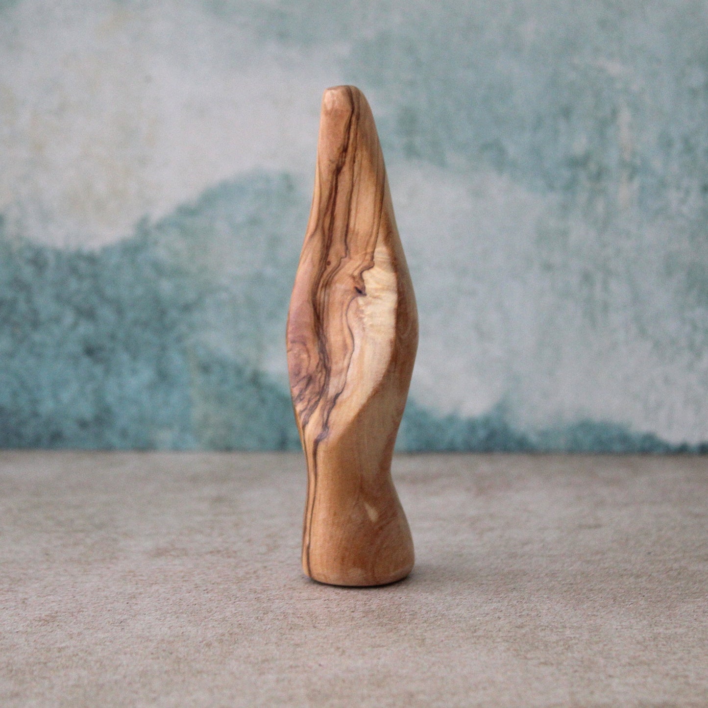 A Minimalist-Looking, Comforting Virgin Mary Statue, a Meditation Statue of Our Lady Made of Olive Wood, Hand Held St. Mary Sculpture