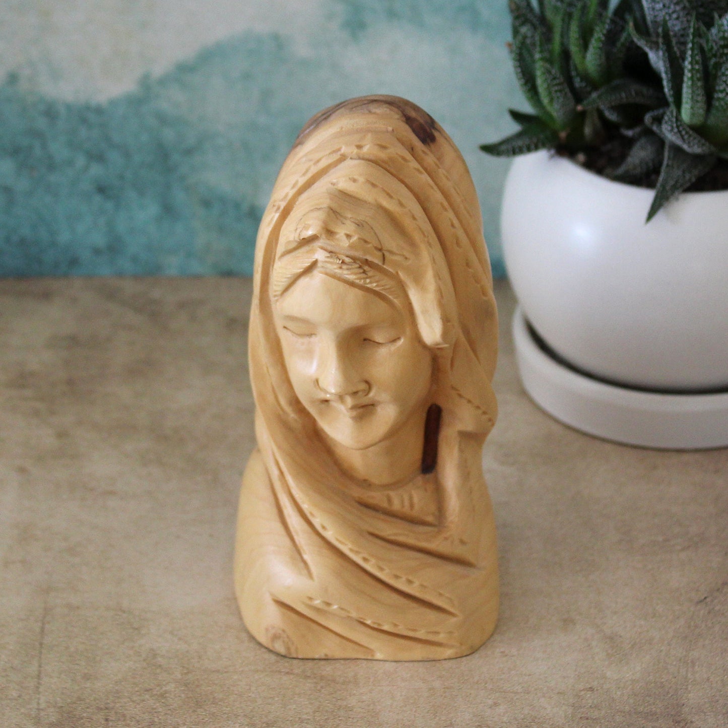 Handmade Olive Wood Virgin Mary Sculpture Figure, Perfect Religious Gift, Housewarming Gift, New Home Gift and Home Decor