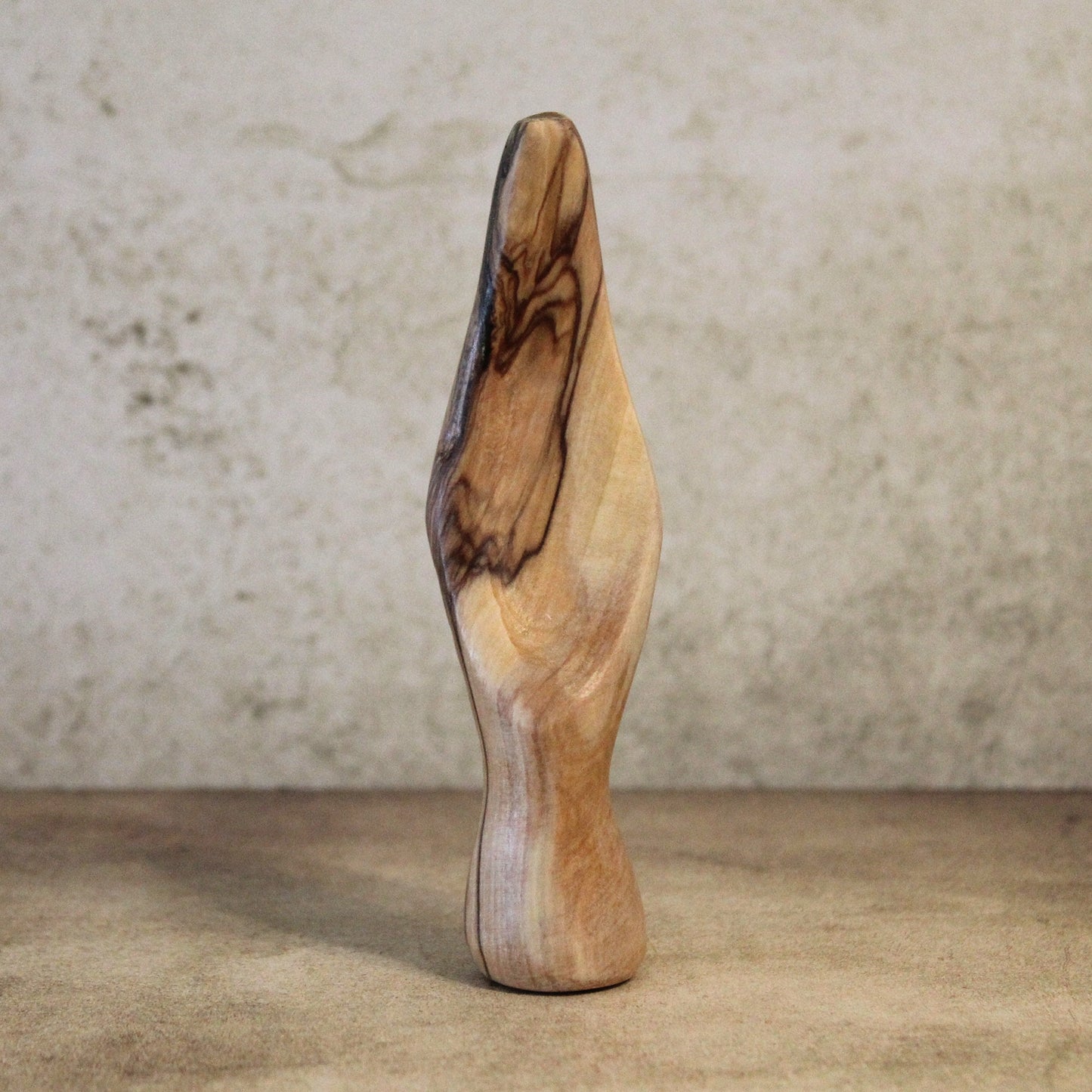 A Minimalist-Looking, Comforting Virgin Mary Statue, a Meditation Statue of Our Lady Made of Olive Wood, Hand Held St. Mary Sculpture