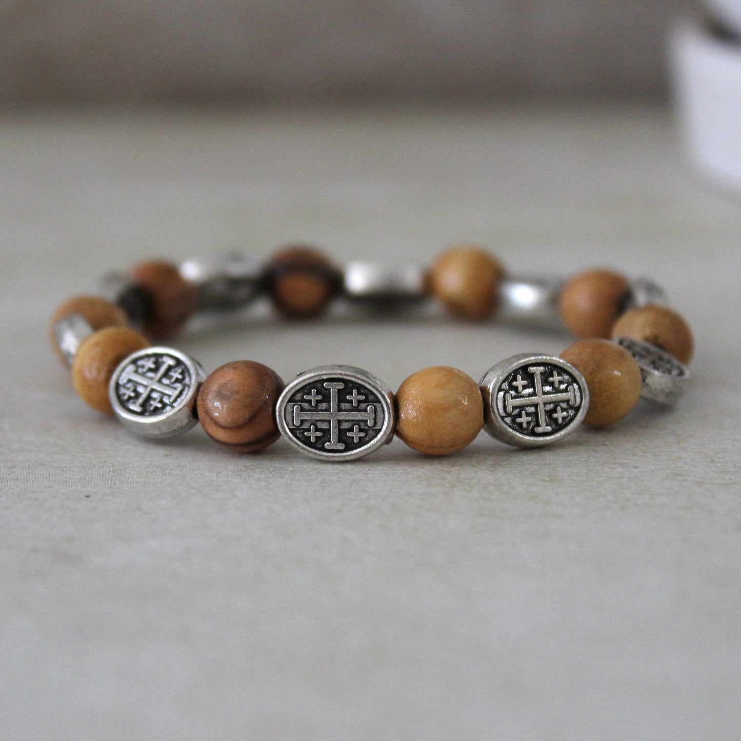 Get Two Sacred Energies Unite Christian Protection Bracelet with Natural Wood Beads, Olive Wood Healing & Spiritual Energy Jewelry; Unisex