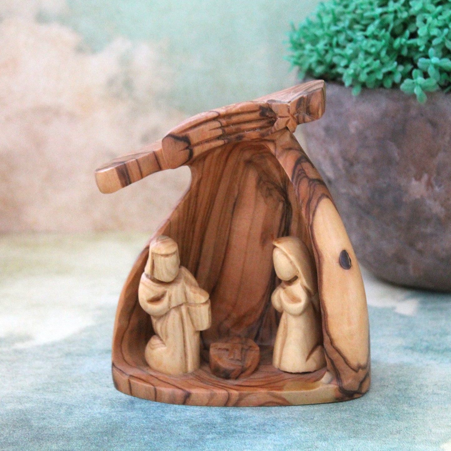 Divine Artistry: A Religious Gift & Wood Nativity Sculpture for Altars - Handcrafted Tiny Nativity Scene with Timeless Elegance